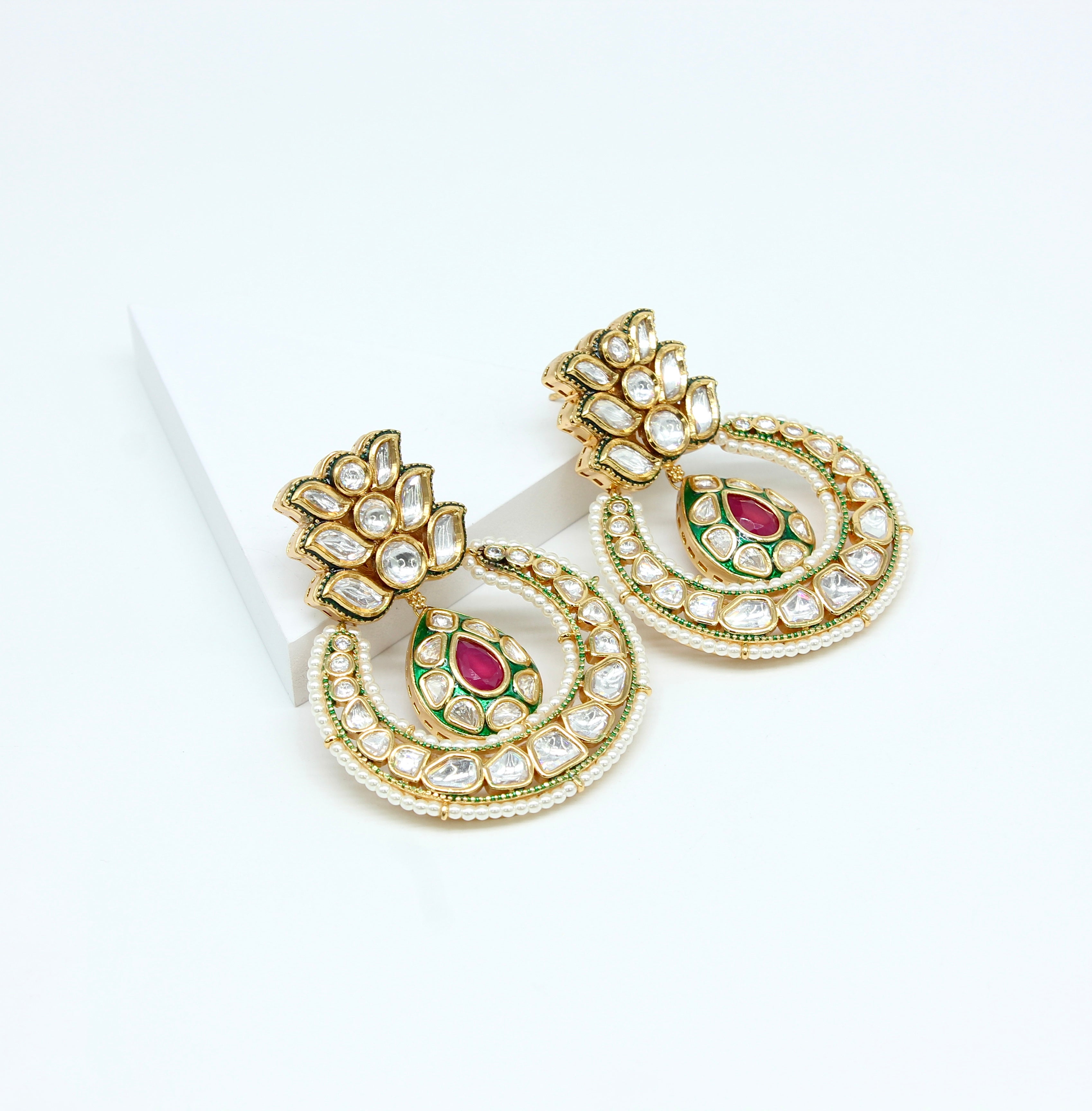 Rabbani – Ruby Drop Lotus Kundan Earrings