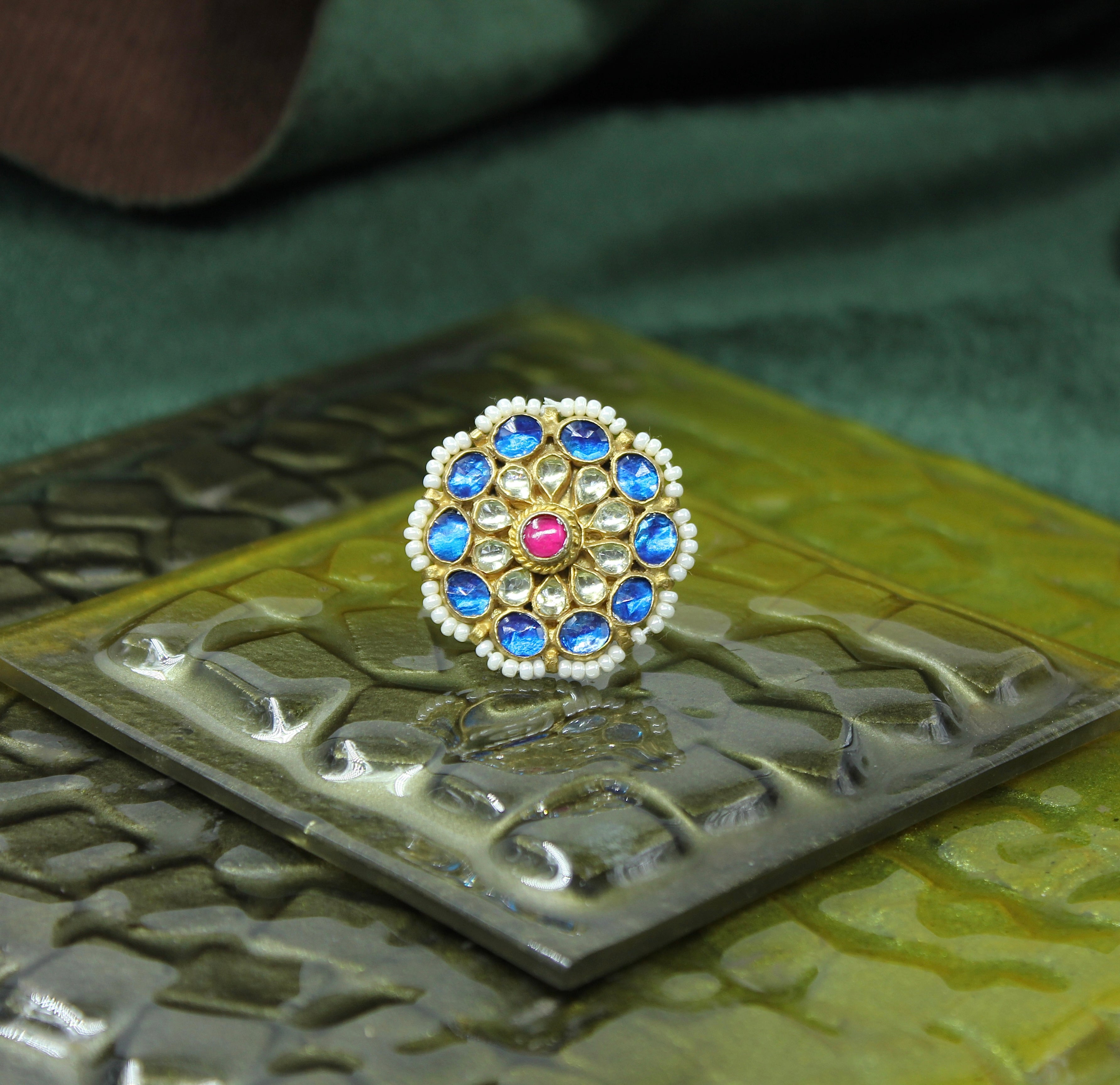 Yamika – Sapphire Blossom Kundan Ring