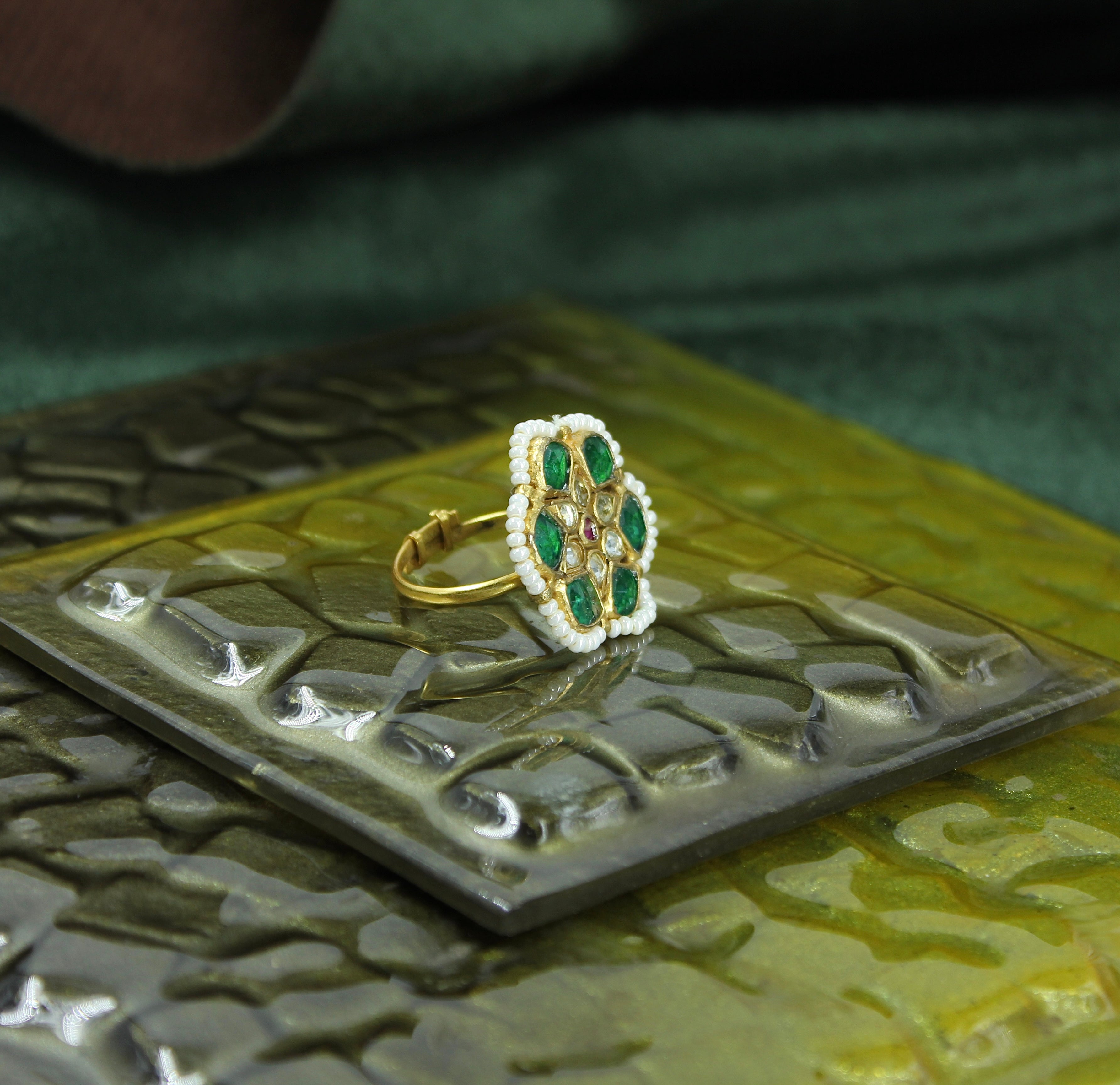 Haripriya – Emerald Blossom Kundan Ring