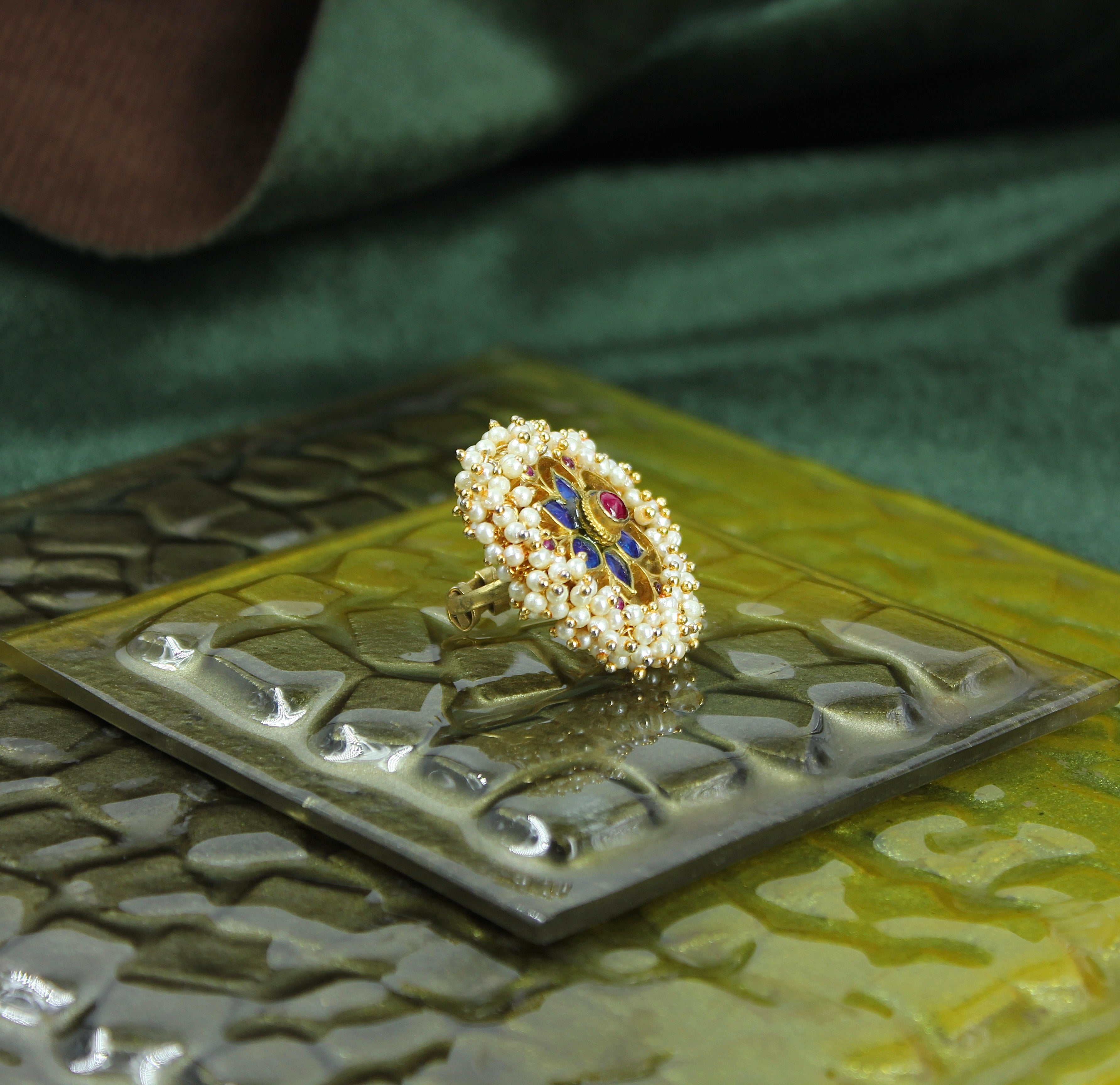 Indulekha – Pearl Petal Kundan Ring