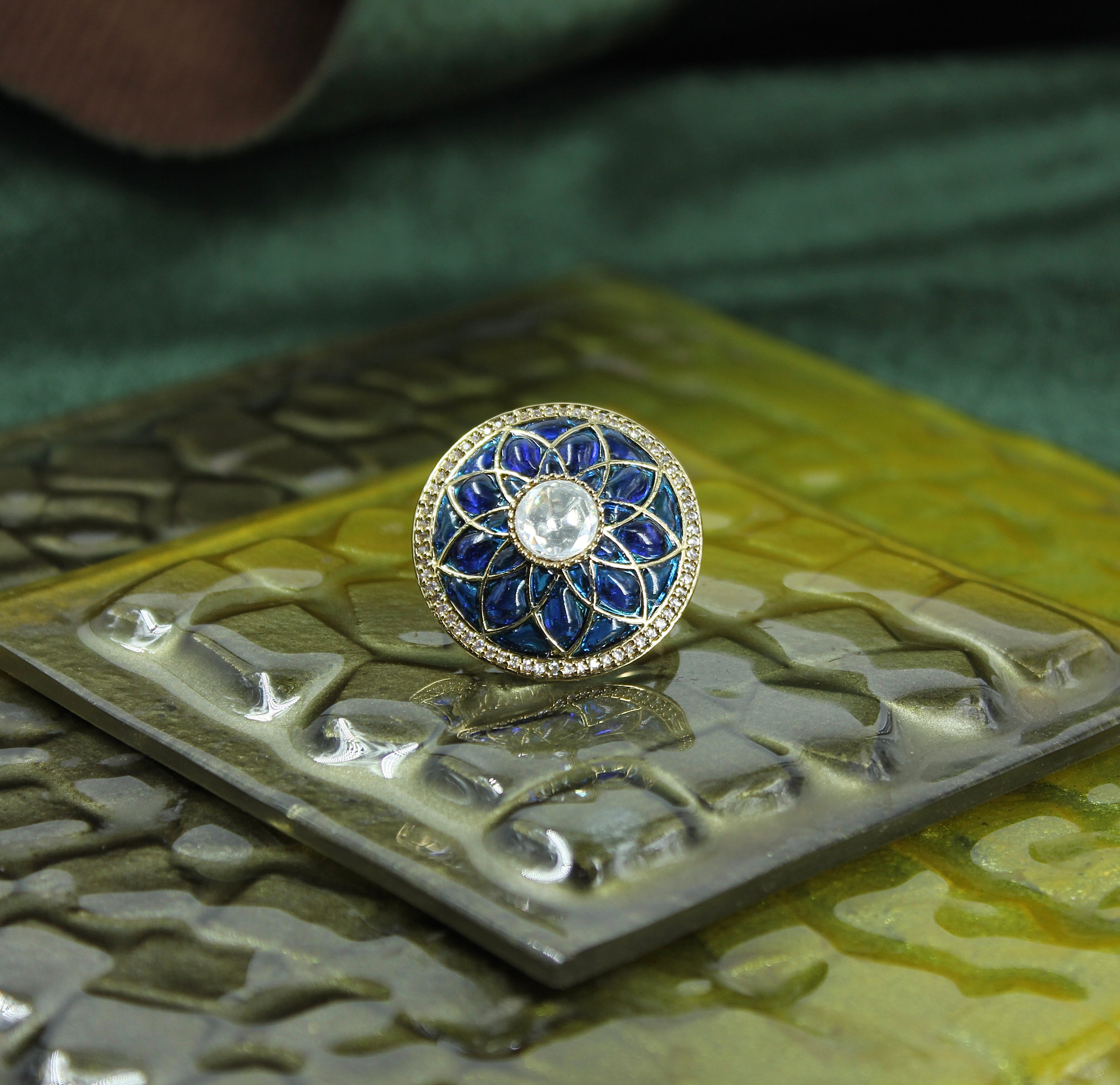 Mrinalini – Blue Enamel Kundan Ring