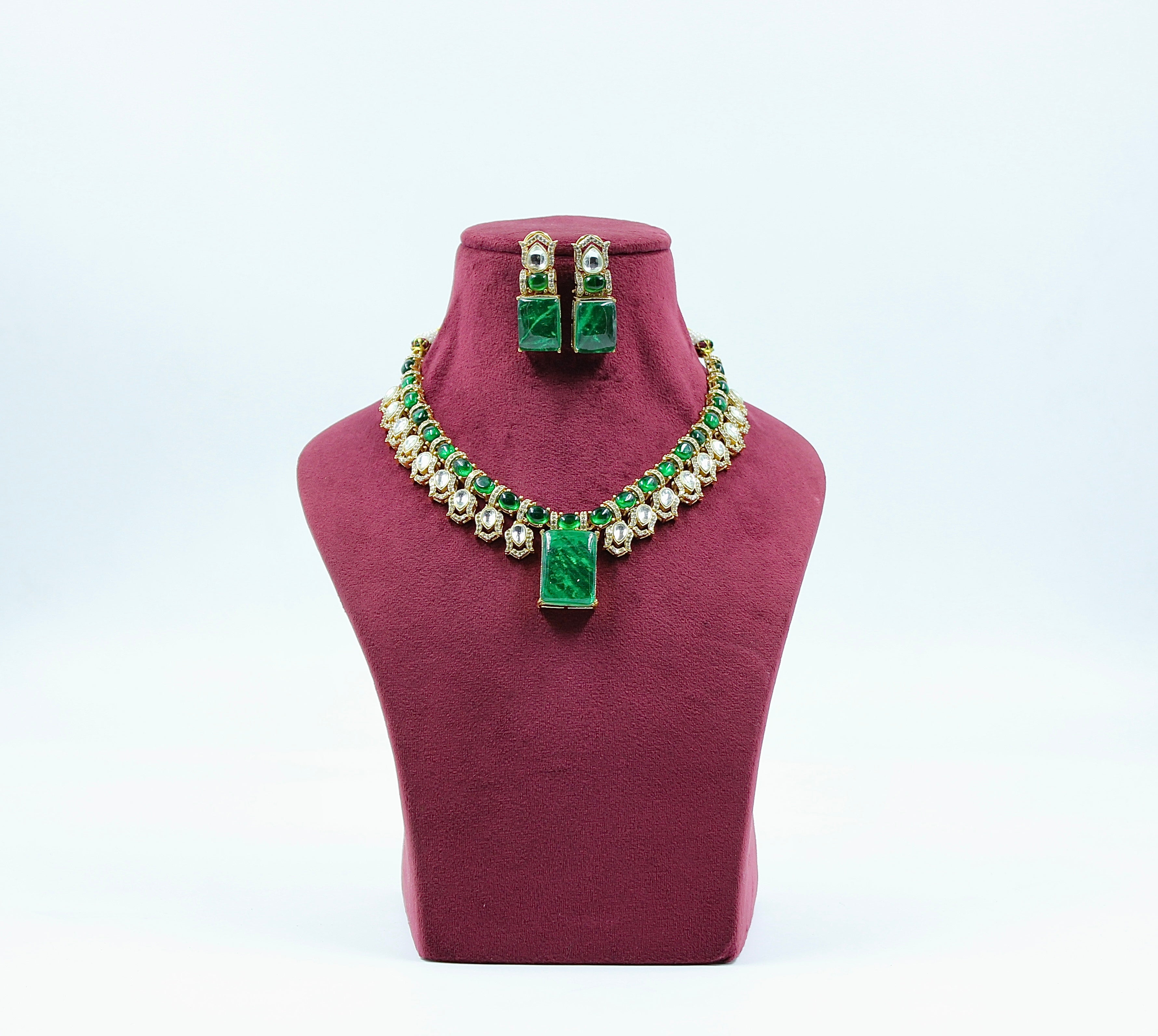 Vyanika – Heritage Green Polki Necklace Set