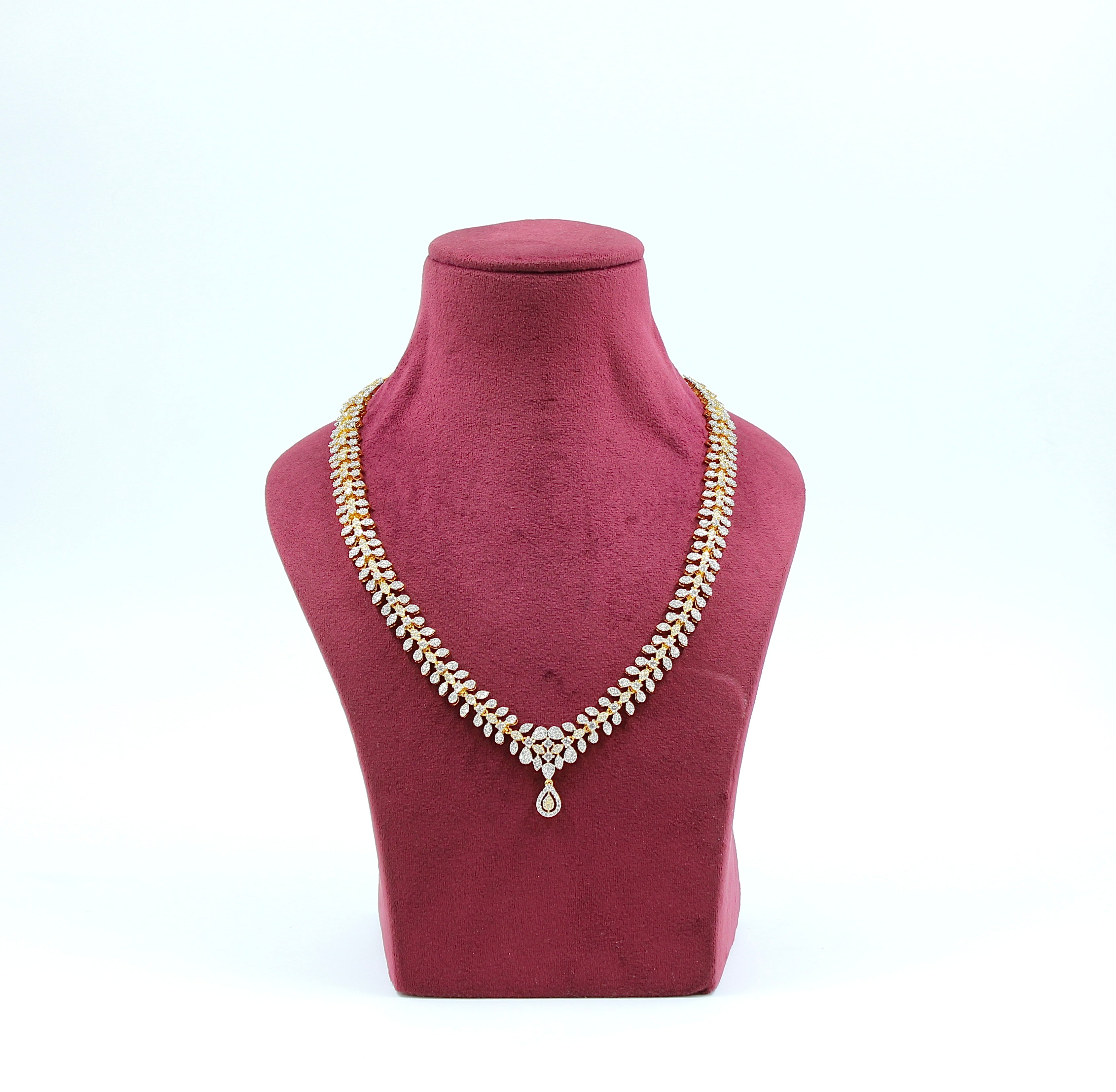 Tanvika – Delicate Leafline American Diamond Necklace Set