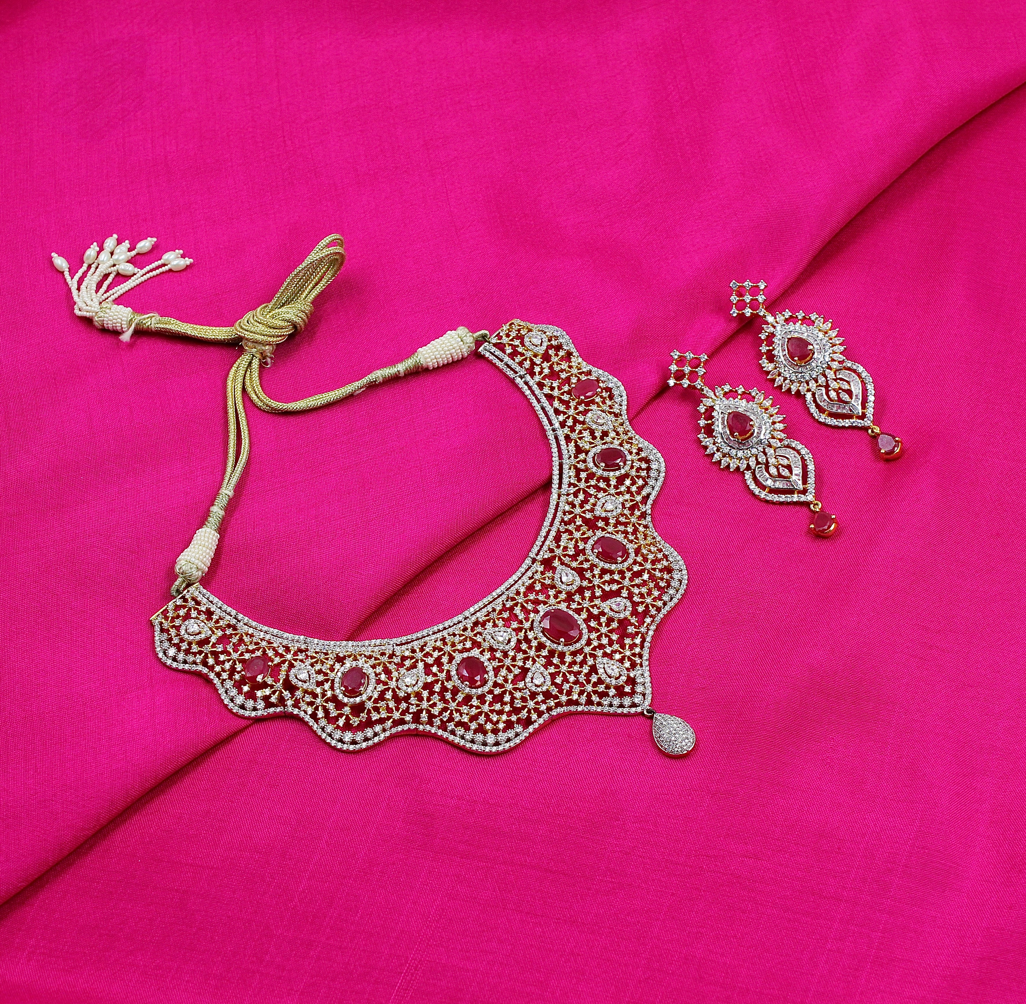 Niyara – Ruby Sparkle American Diamond Necklace Set