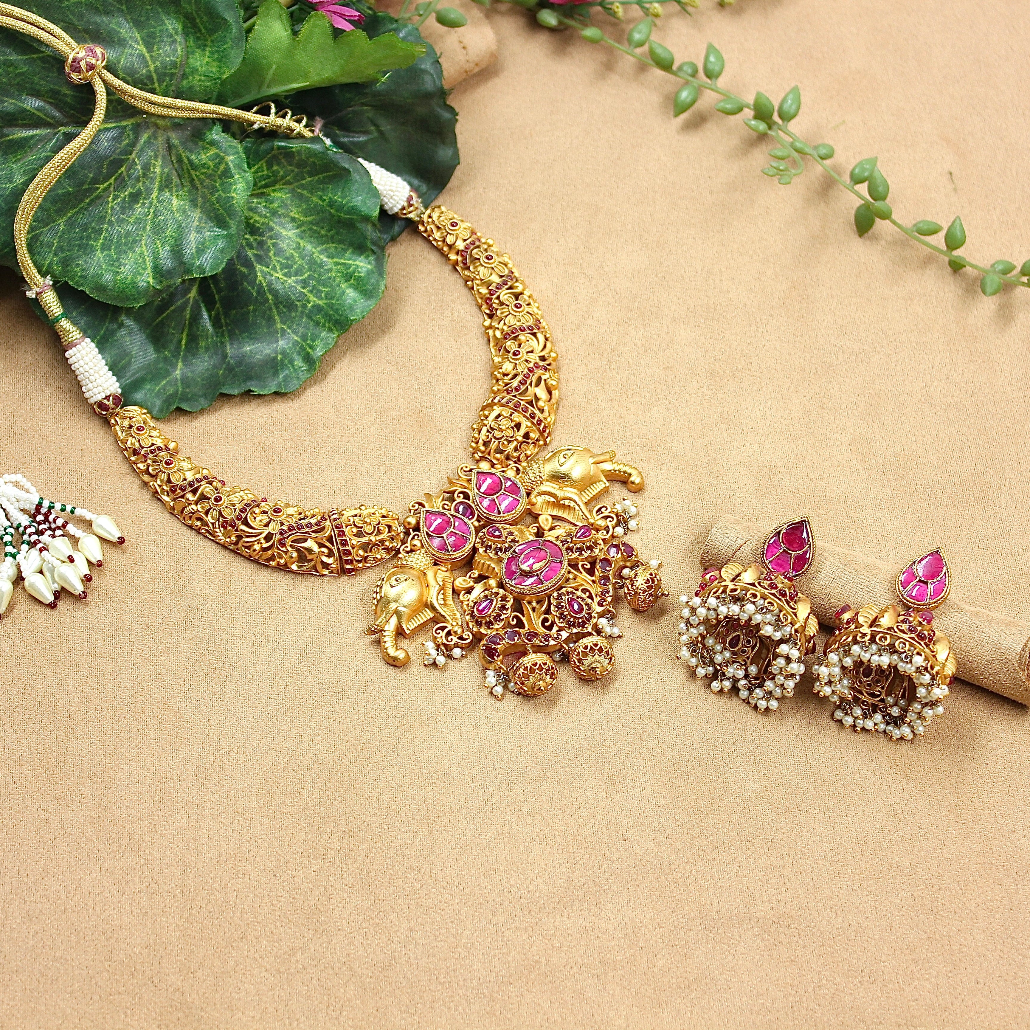 Mahika – Regal Elephant Temple Necklace Set