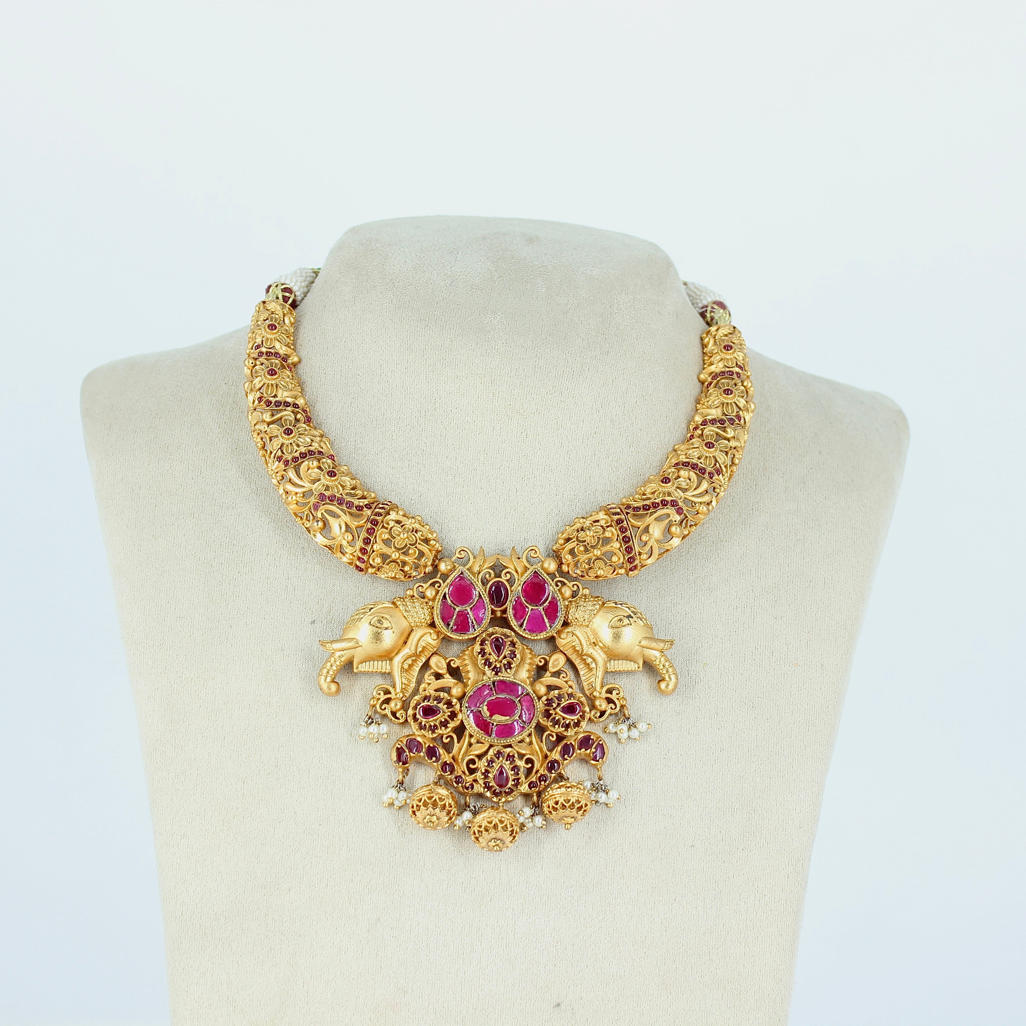 Mahika – Regal Elephant Temple Necklace Set