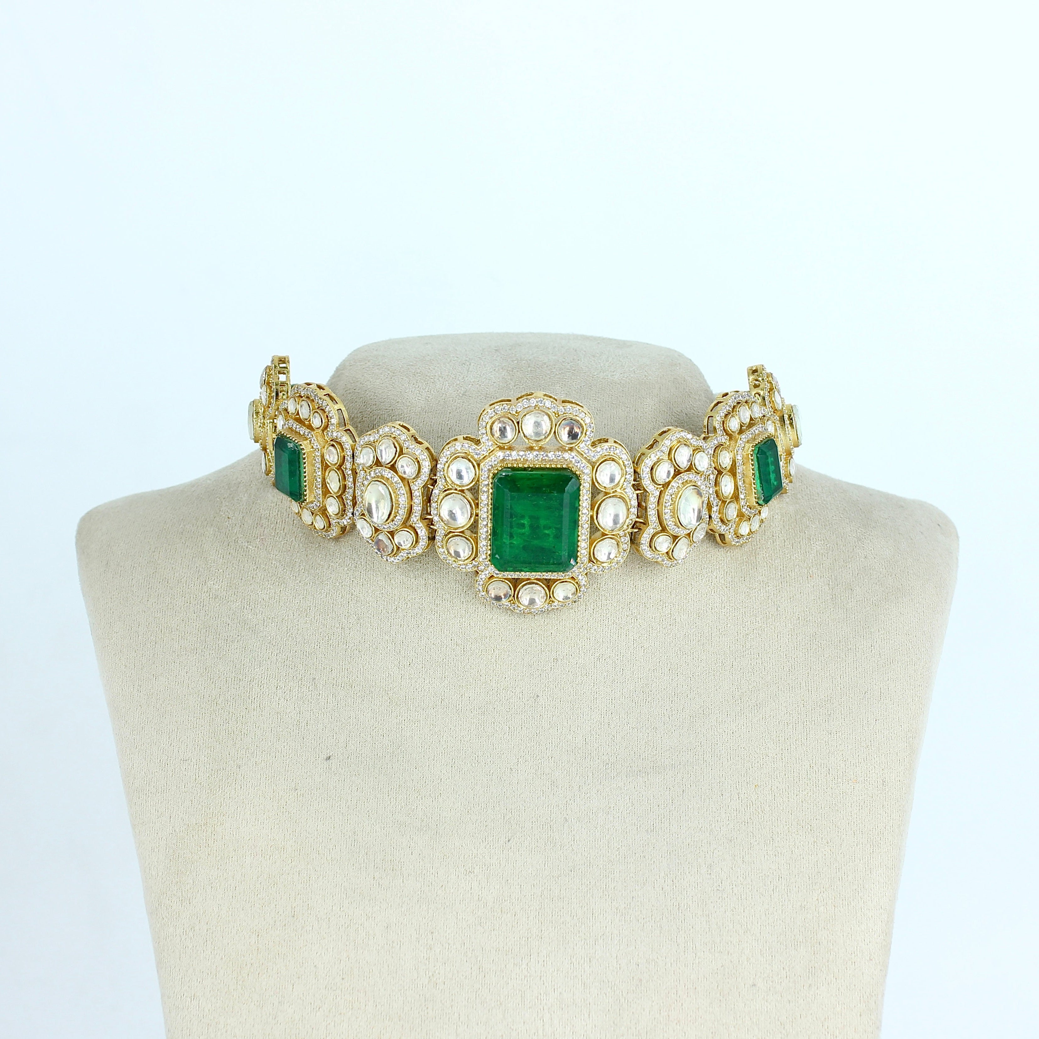 Avyanna – Regal Emerald Polki Choker Set