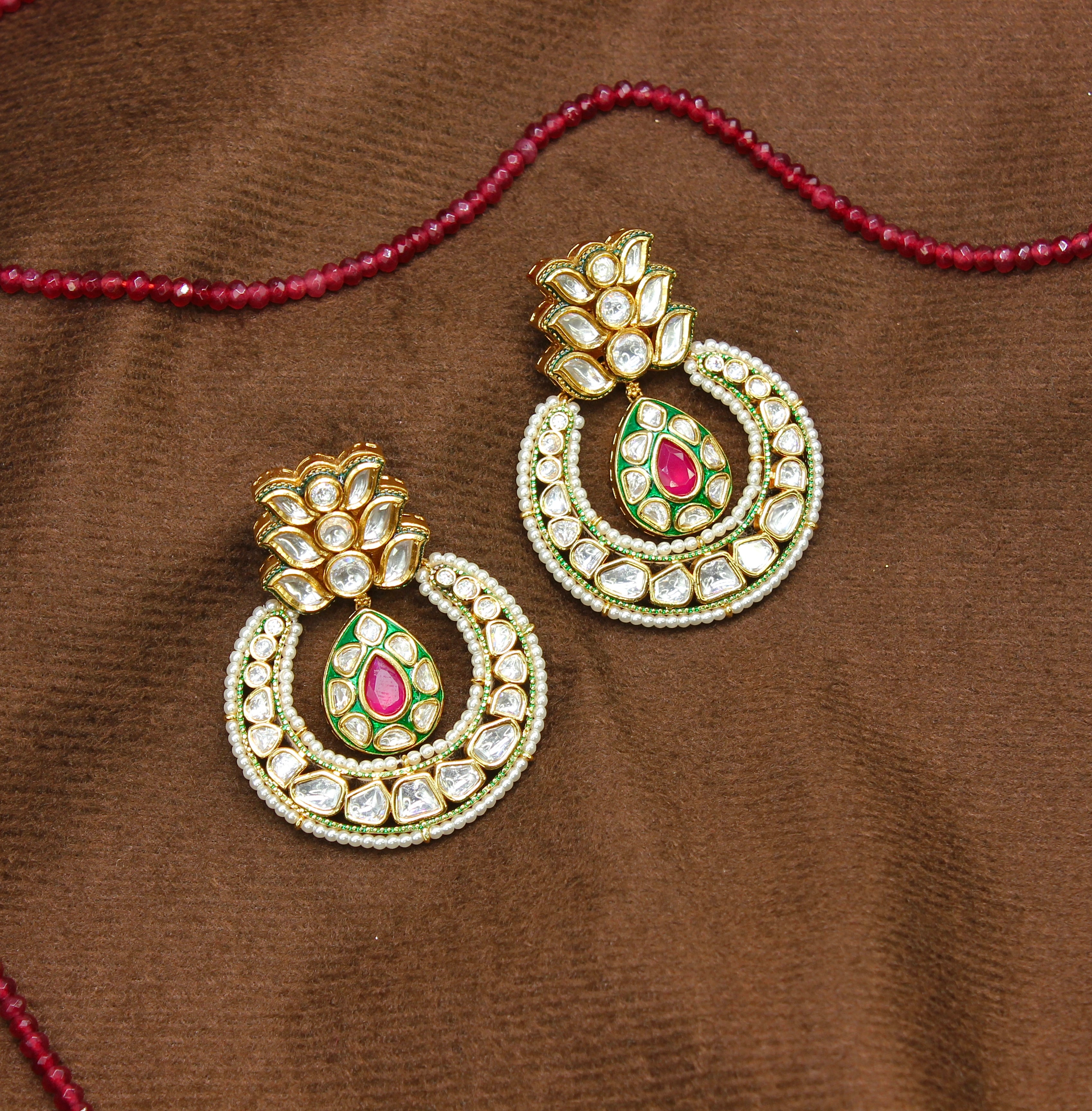 Rabbani – Ruby Drop Lotus Kundan Earrings