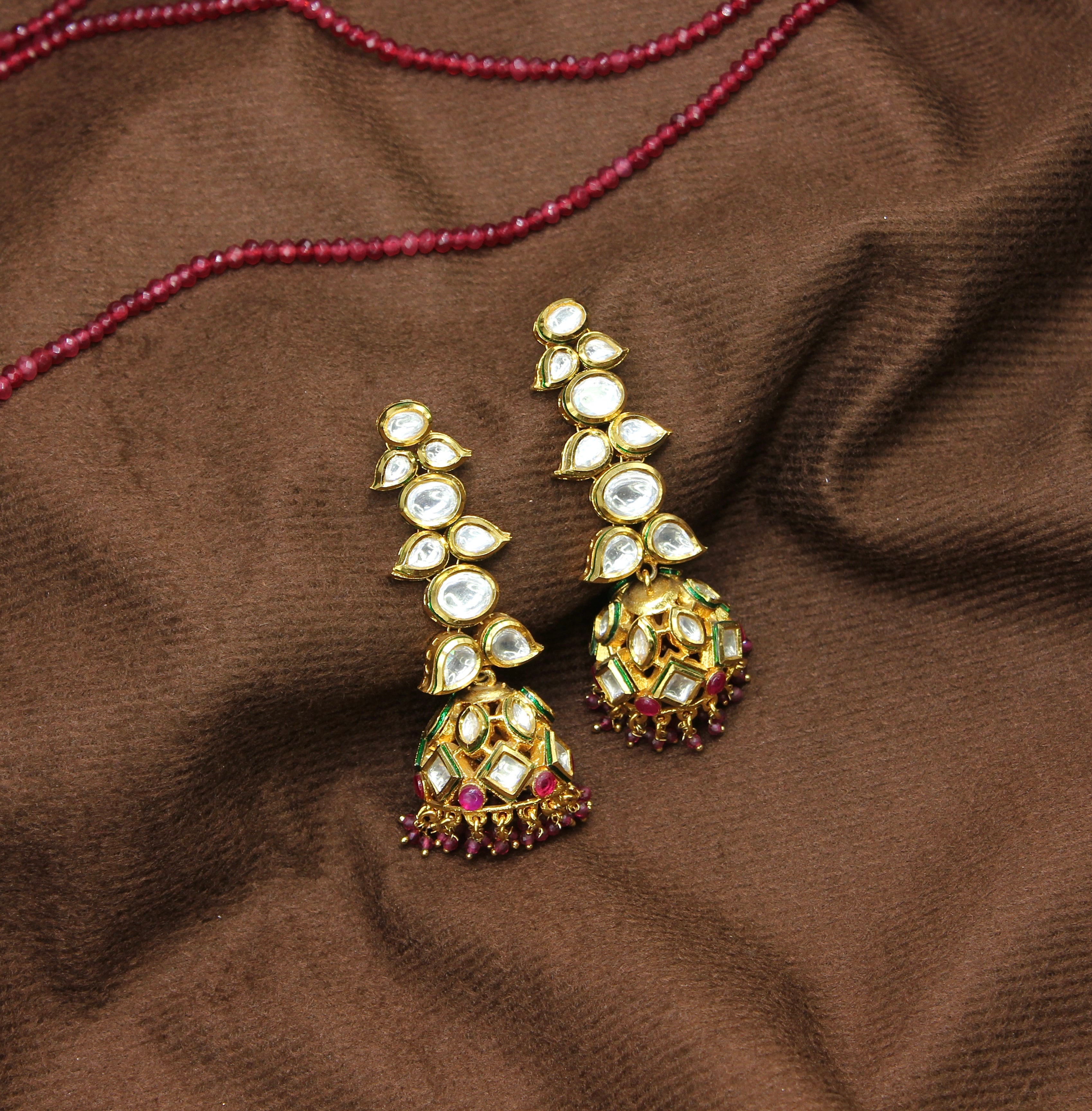 Charulata – Layered Kundan Jhumka with Ruby Beads