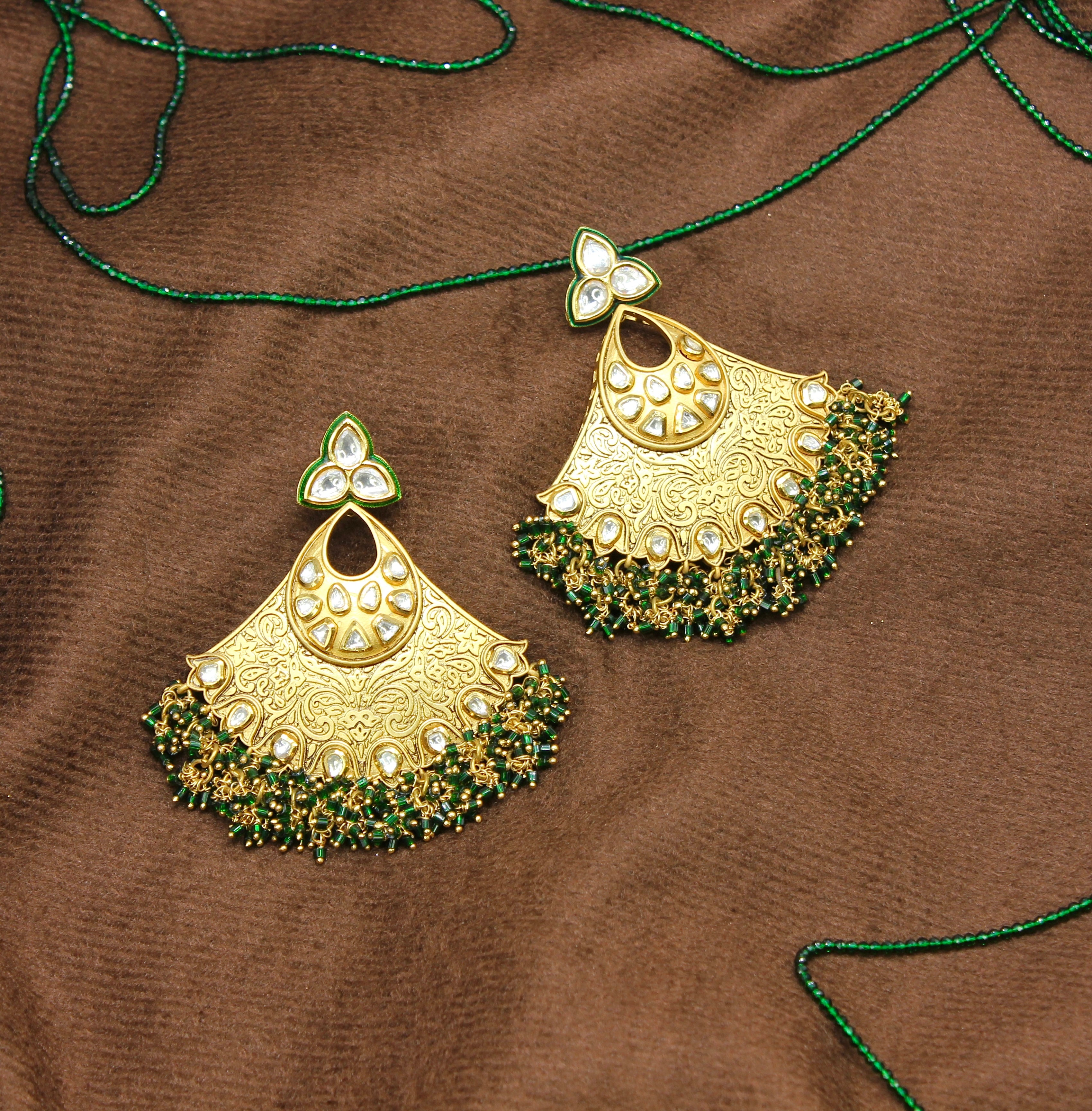 Zehra – Emerald Fringe Kundan Earrings