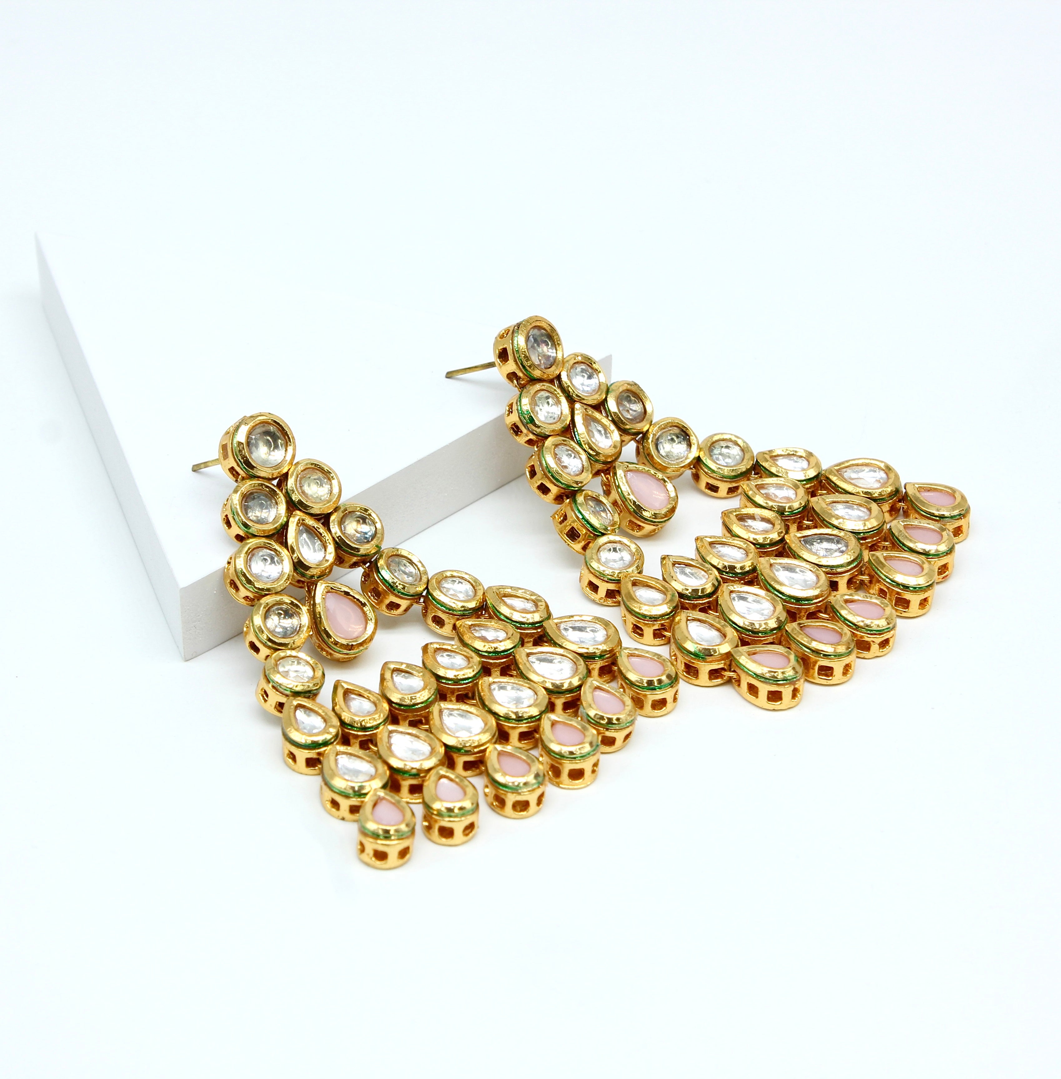 Ishya – Blush Cascade Kundan Earrings