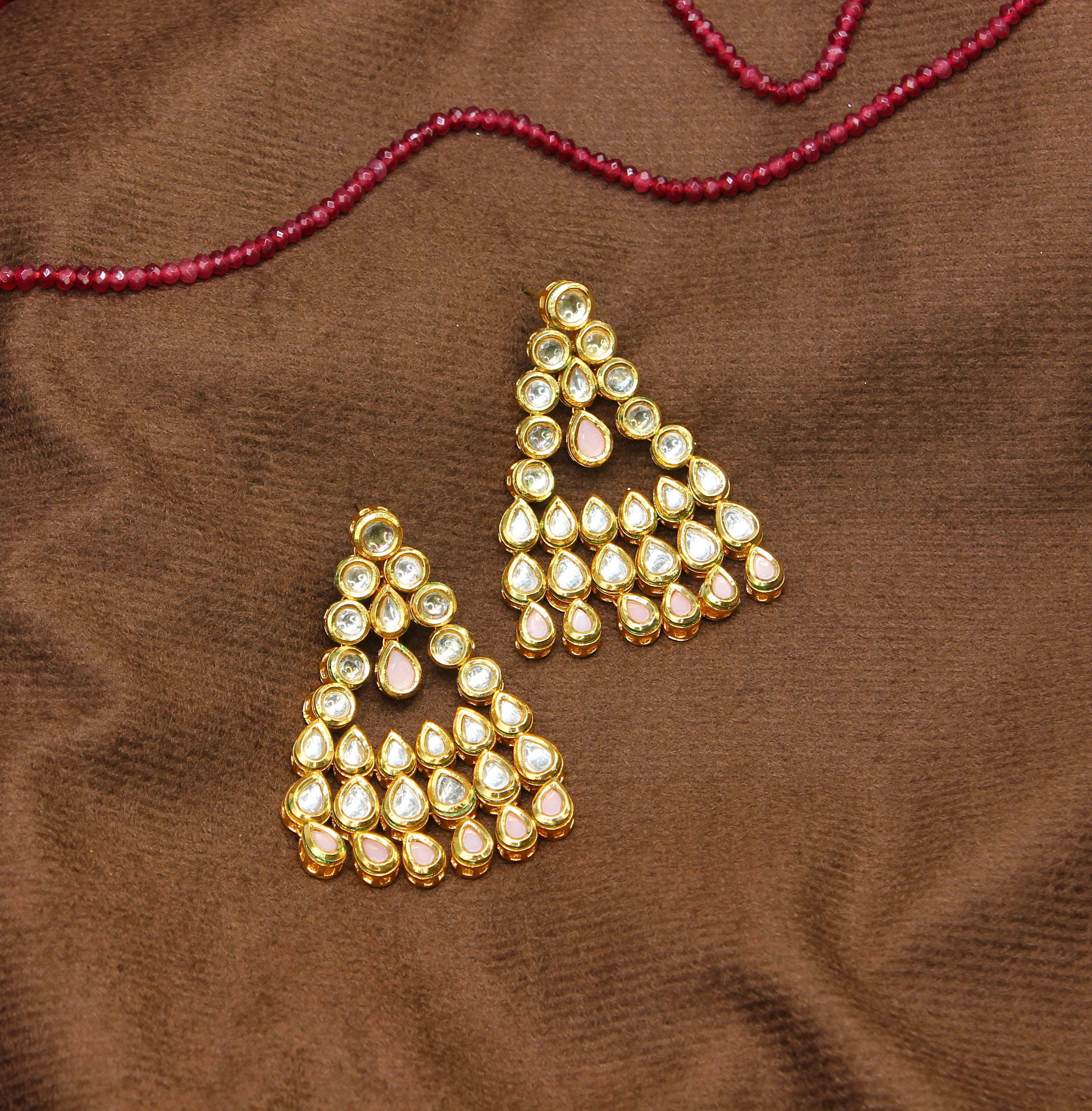 Ishya – Blush Cascade Kundan Earrings