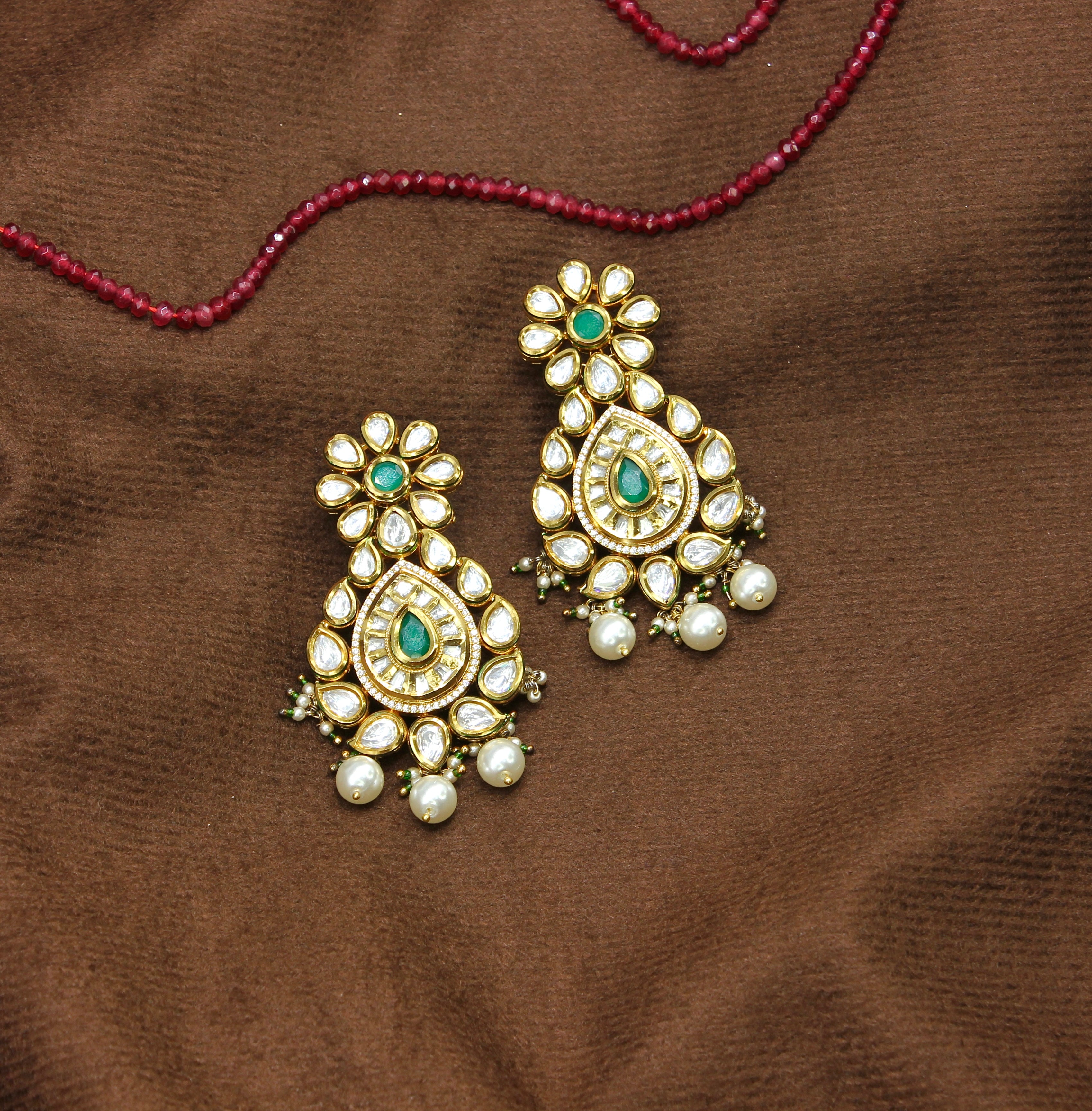 Meher – Emerald Bloom Kundan Earrings