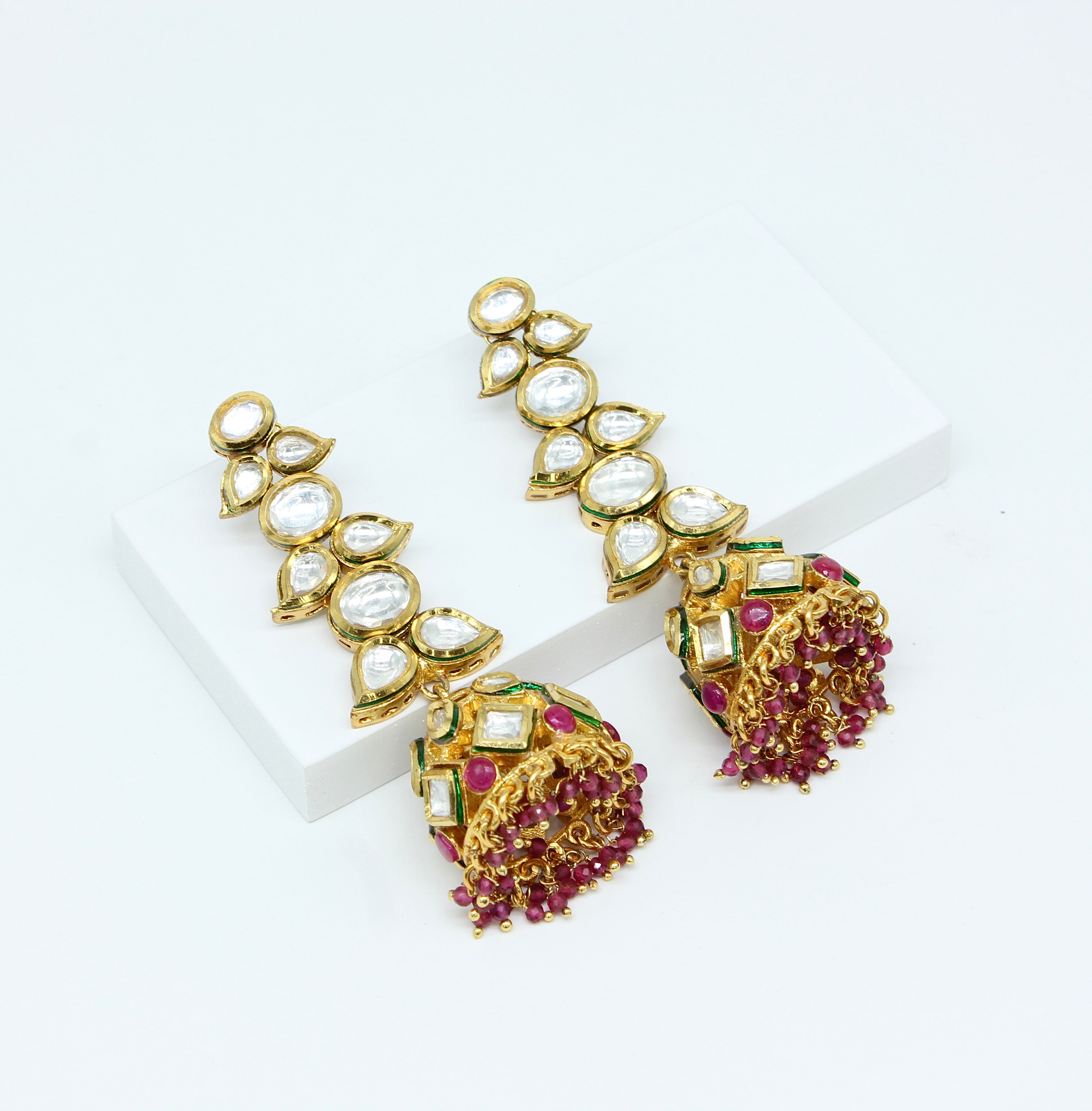 Charulata – Layered Kundan Jhumka with Ruby Beads