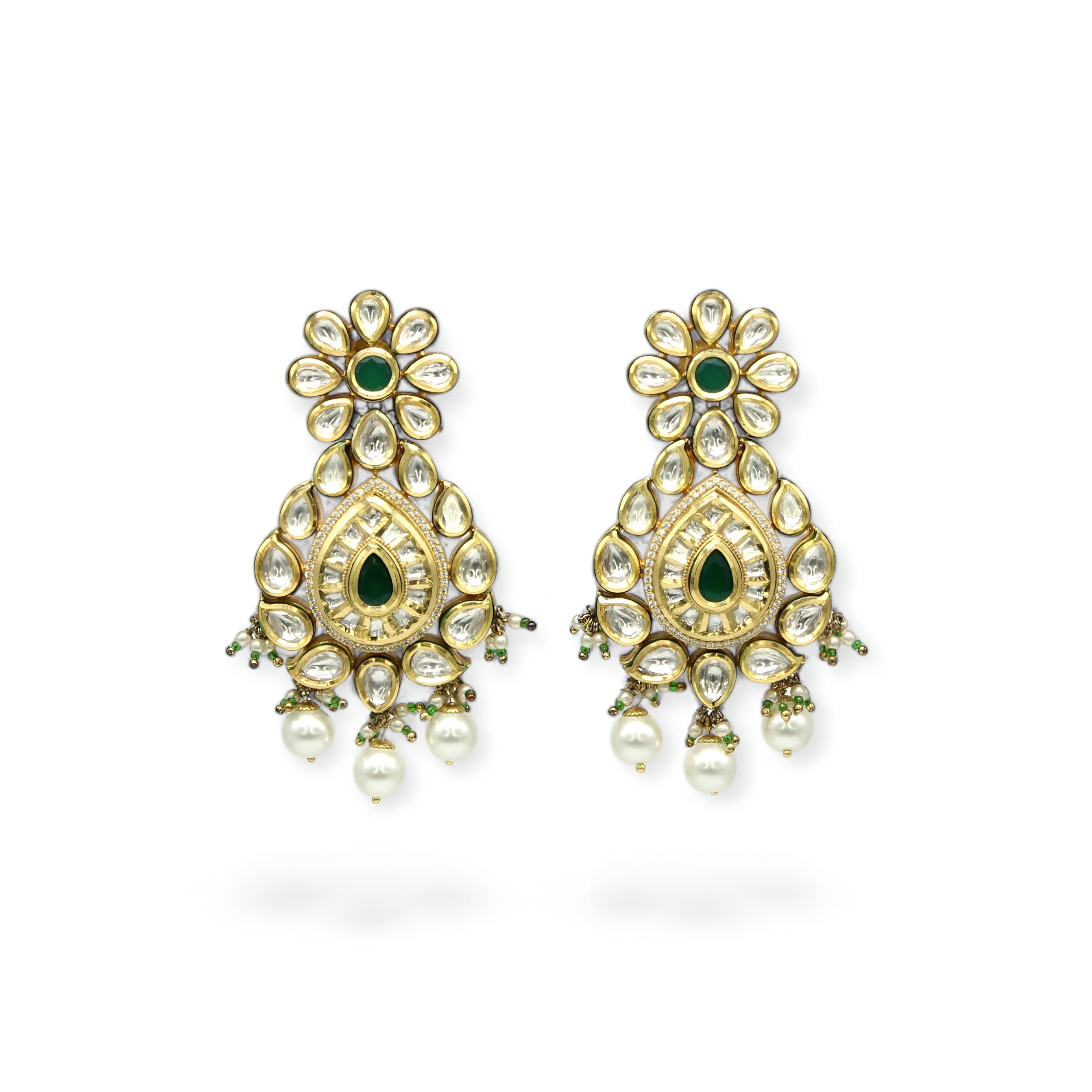 Meher – Emerald Bloom Kundan Earrings