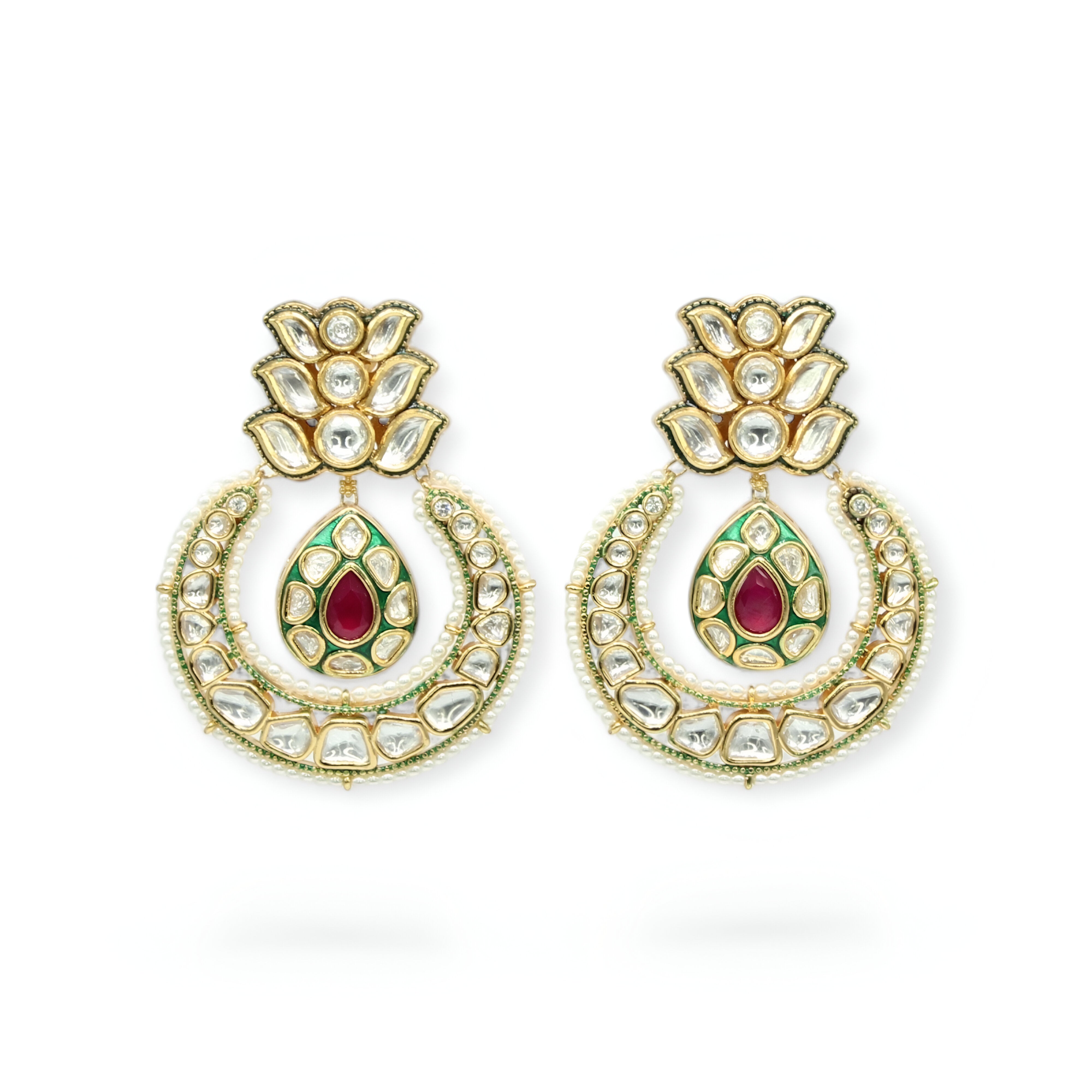 Rabbani – Ruby Drop Lotus Kundan Earrings