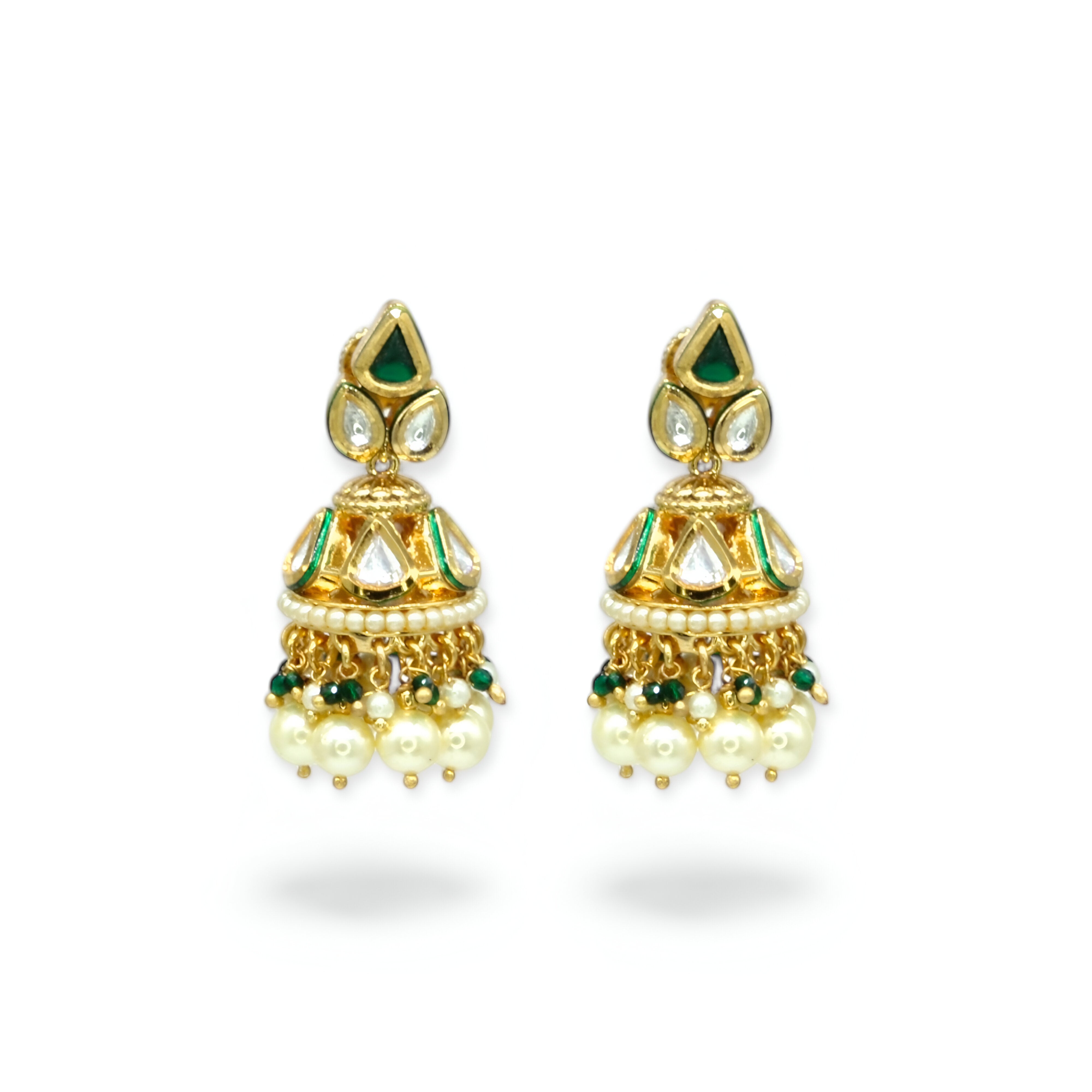 Rajwadi - Emerald Elegance Kundan Jhumkas