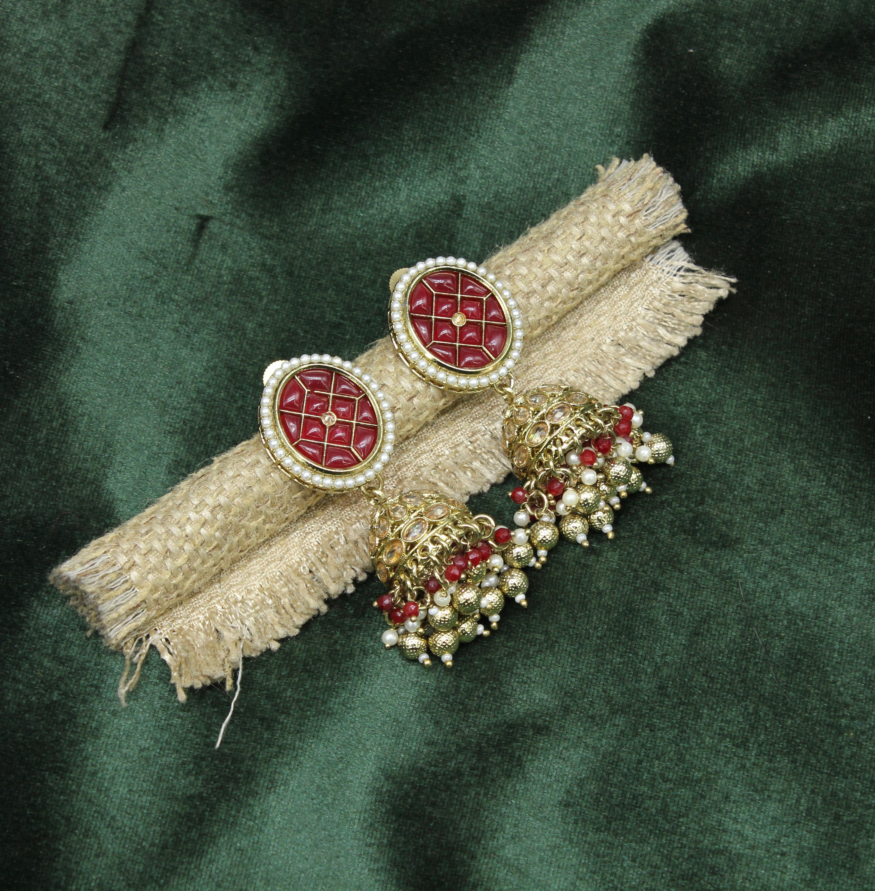 Charita – Red Enamel Polki Jhumkas