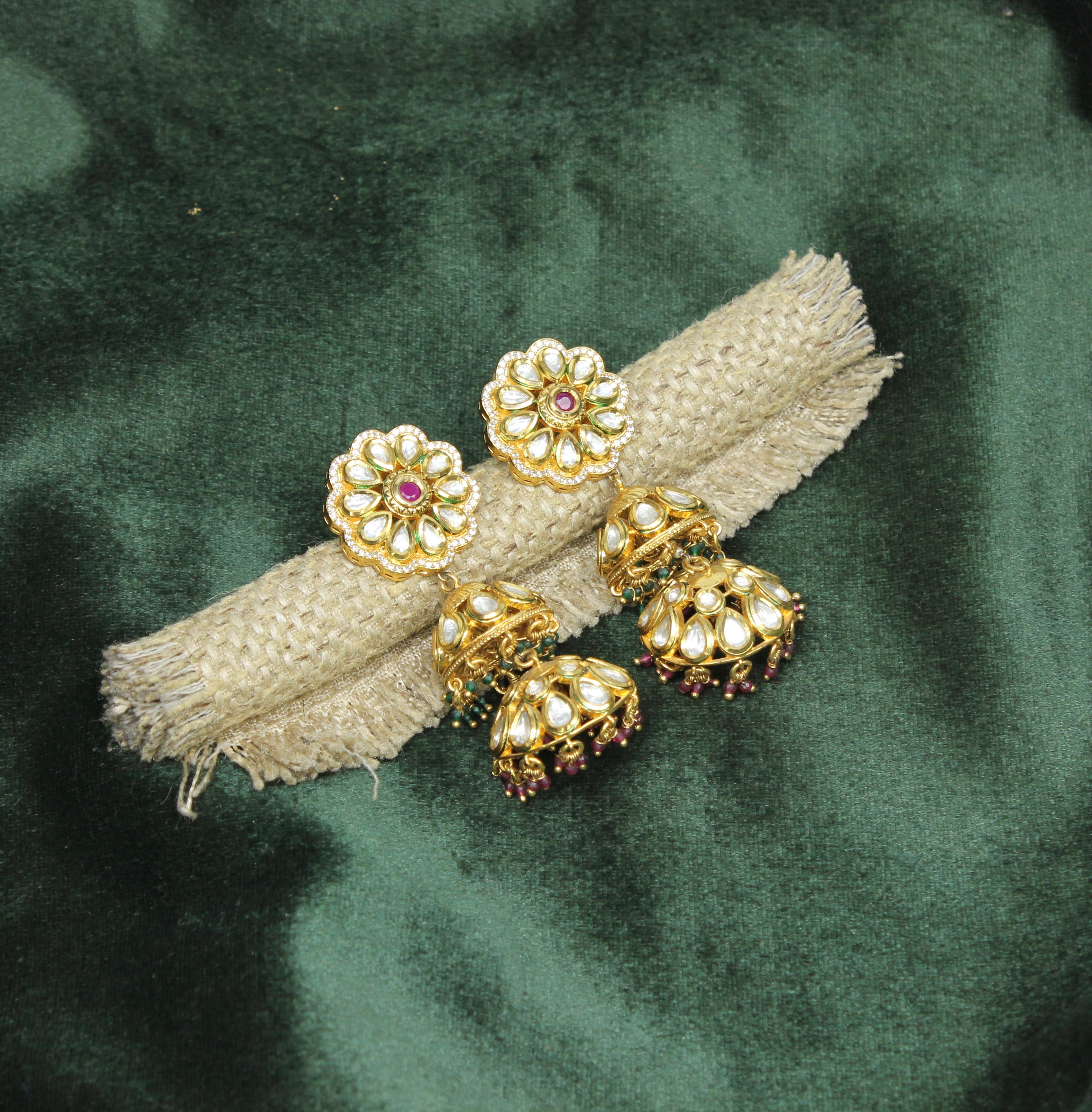 Varshika – Ruby Bloom Multi-Tier Kundan Jhumkas