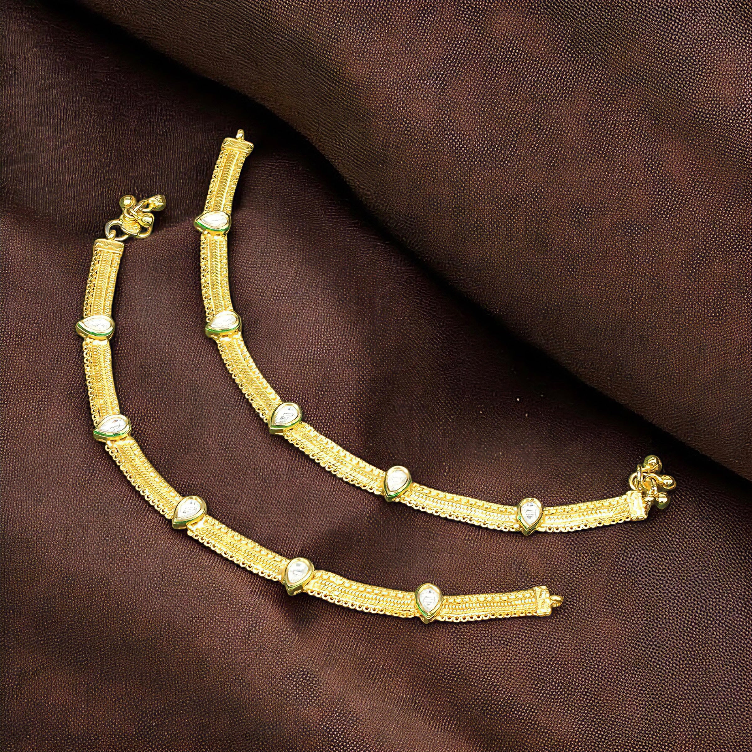 Tara – Teardrop Kundan Anklet Pair