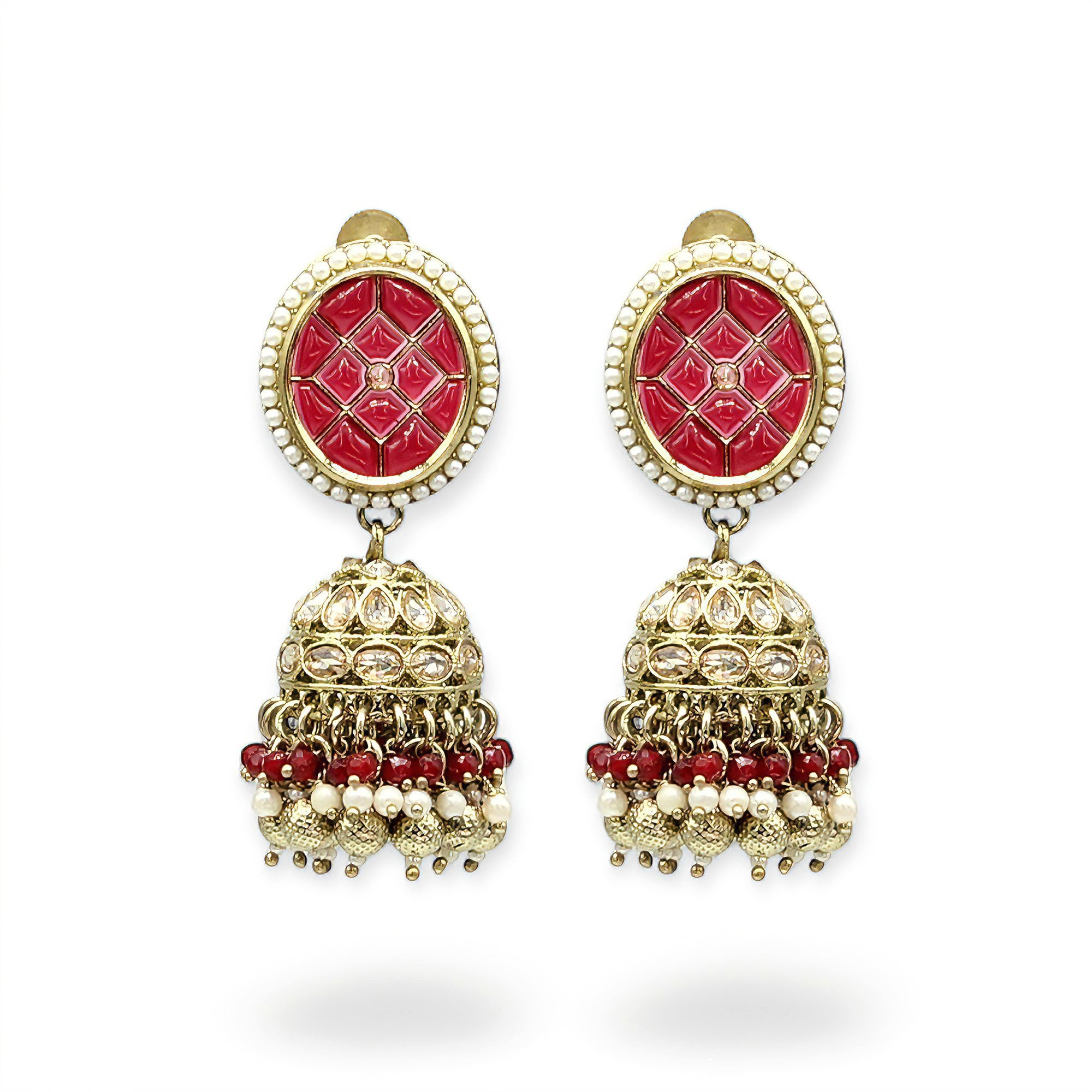 Charita – Red Enamel Polki Jhumkas