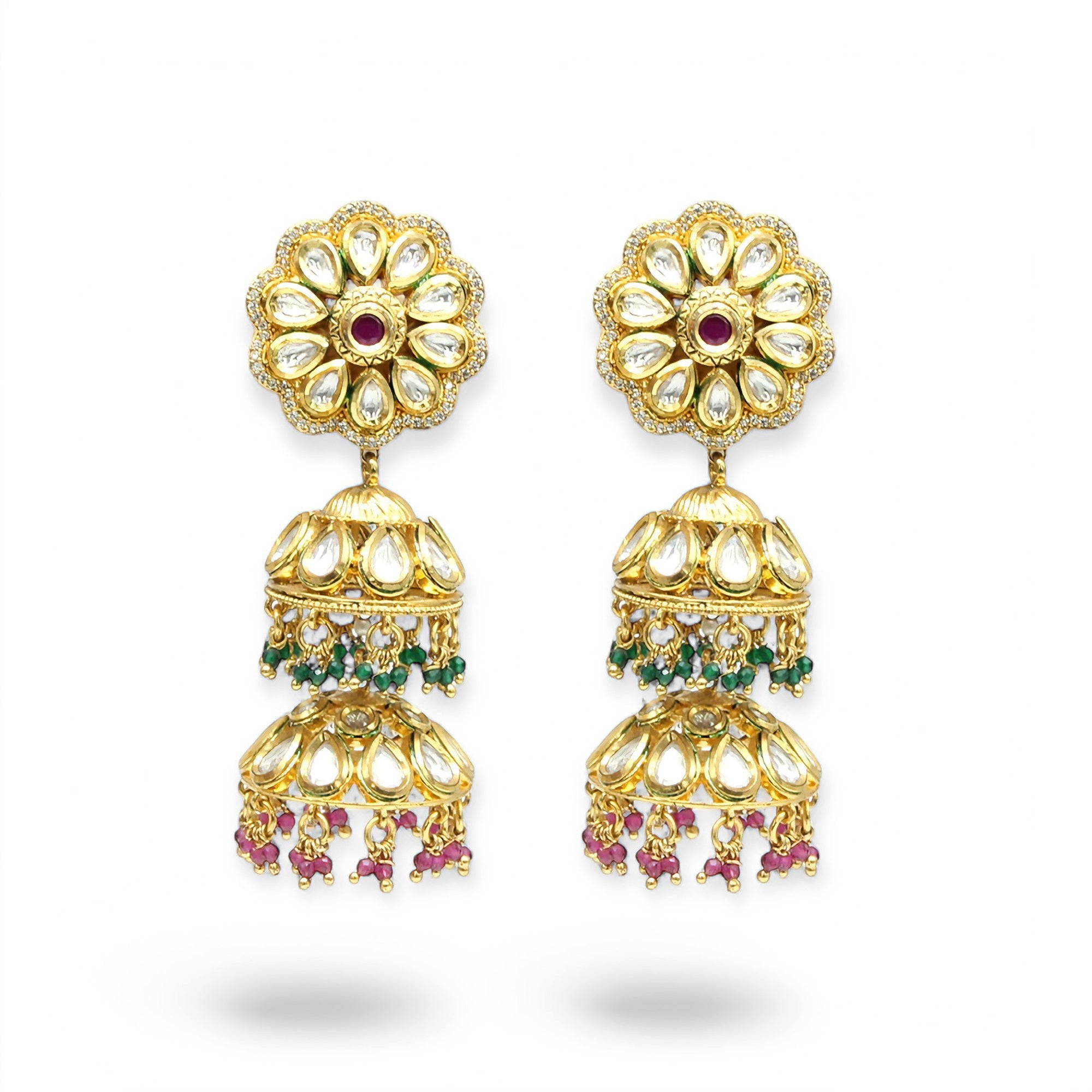Varshika – Ruby Bloom Multi-Tier Kundan Jhumkas