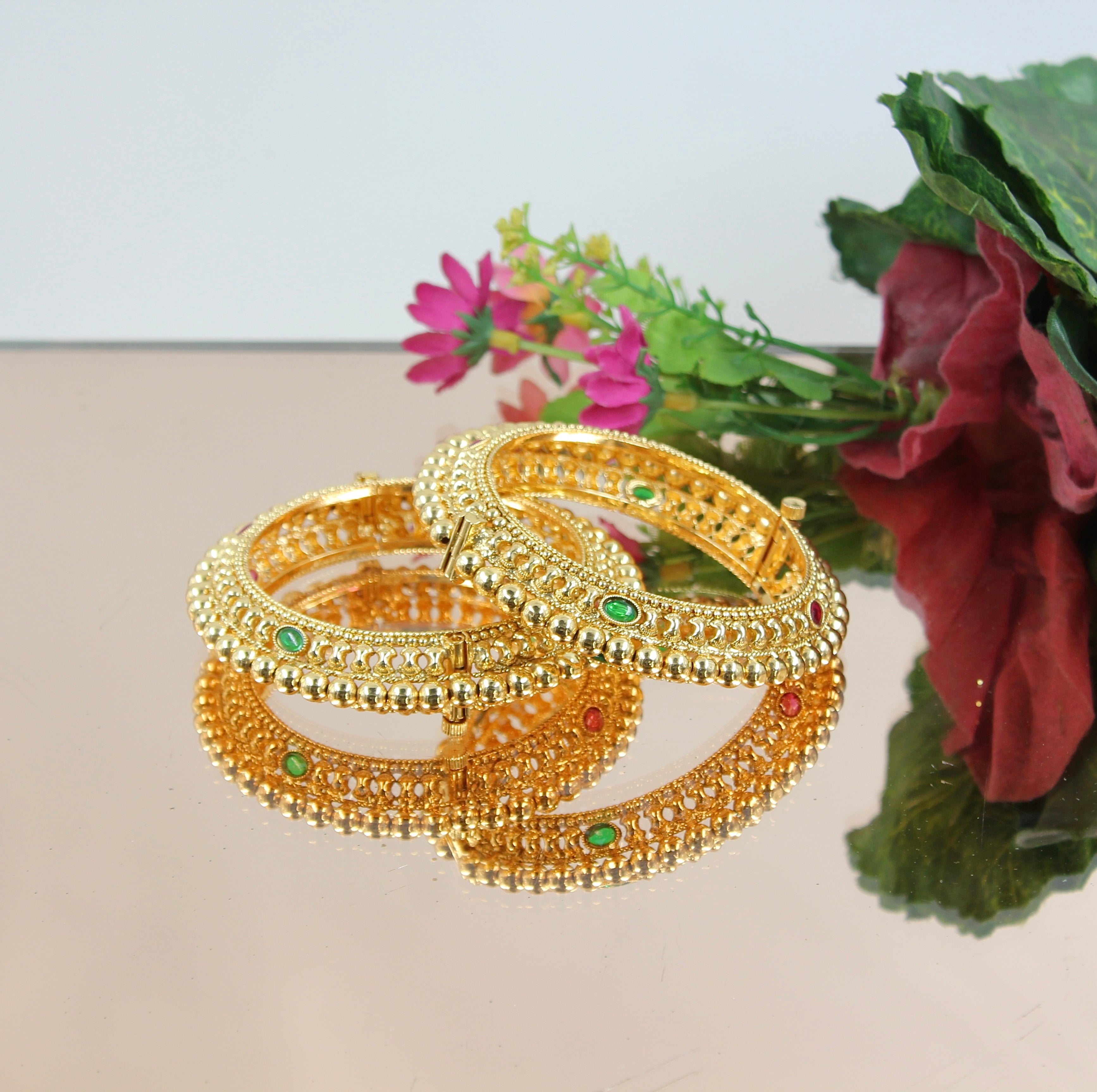 Kanvika – Gem-Studded Openable Temple Bangles