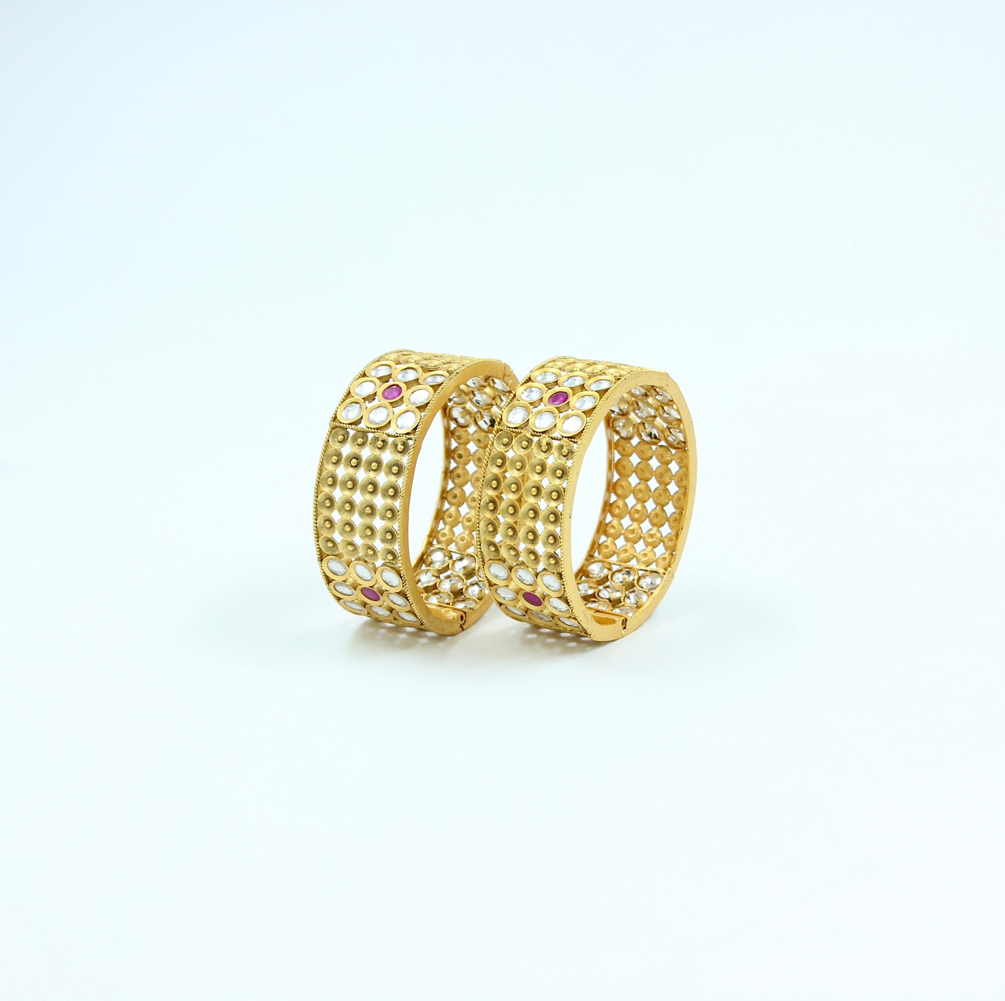 Rajvalli – Ruby Matte Openable Temple Bangles