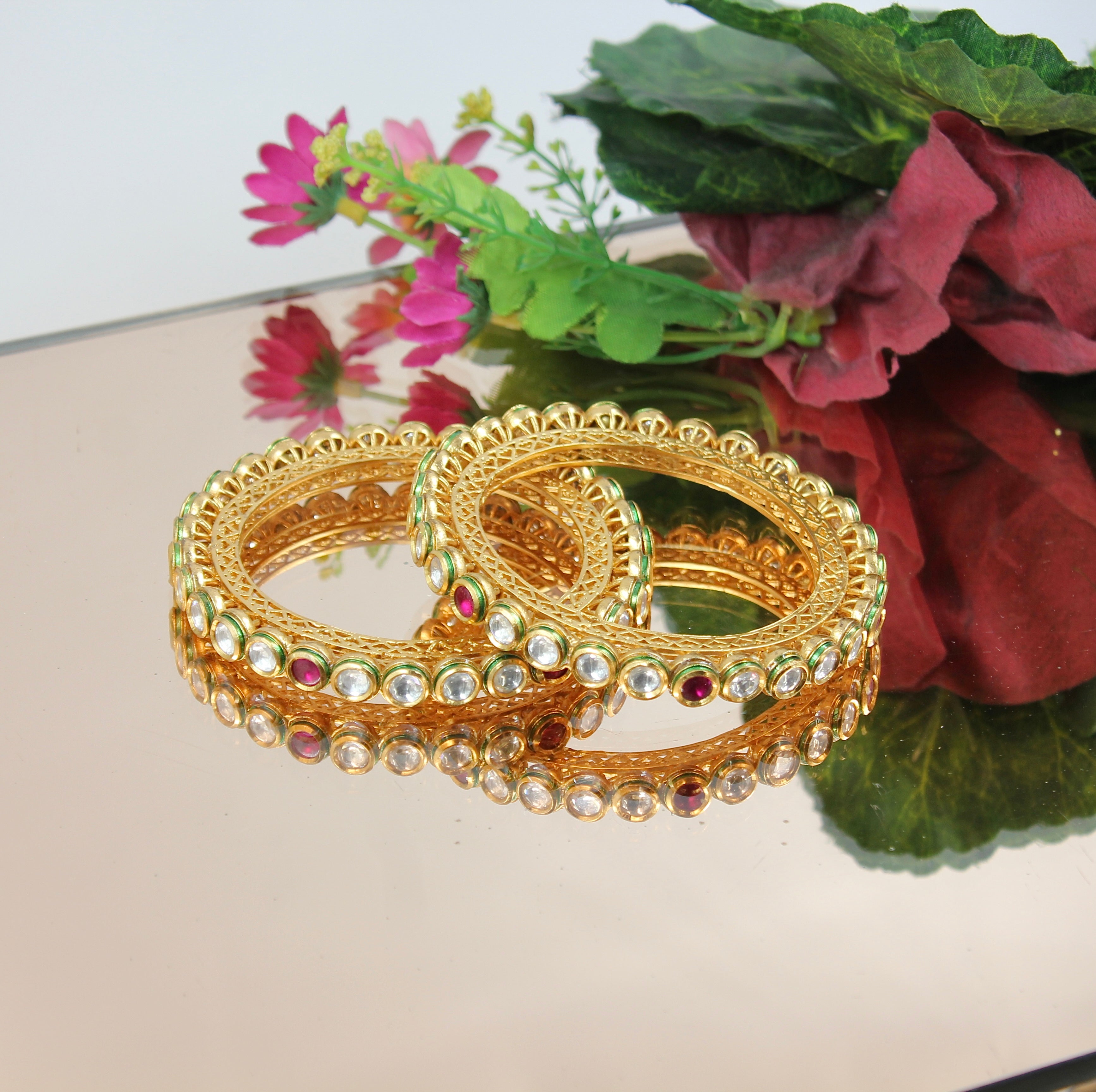 Trisha – Ruby & Kundan Cut Bangles