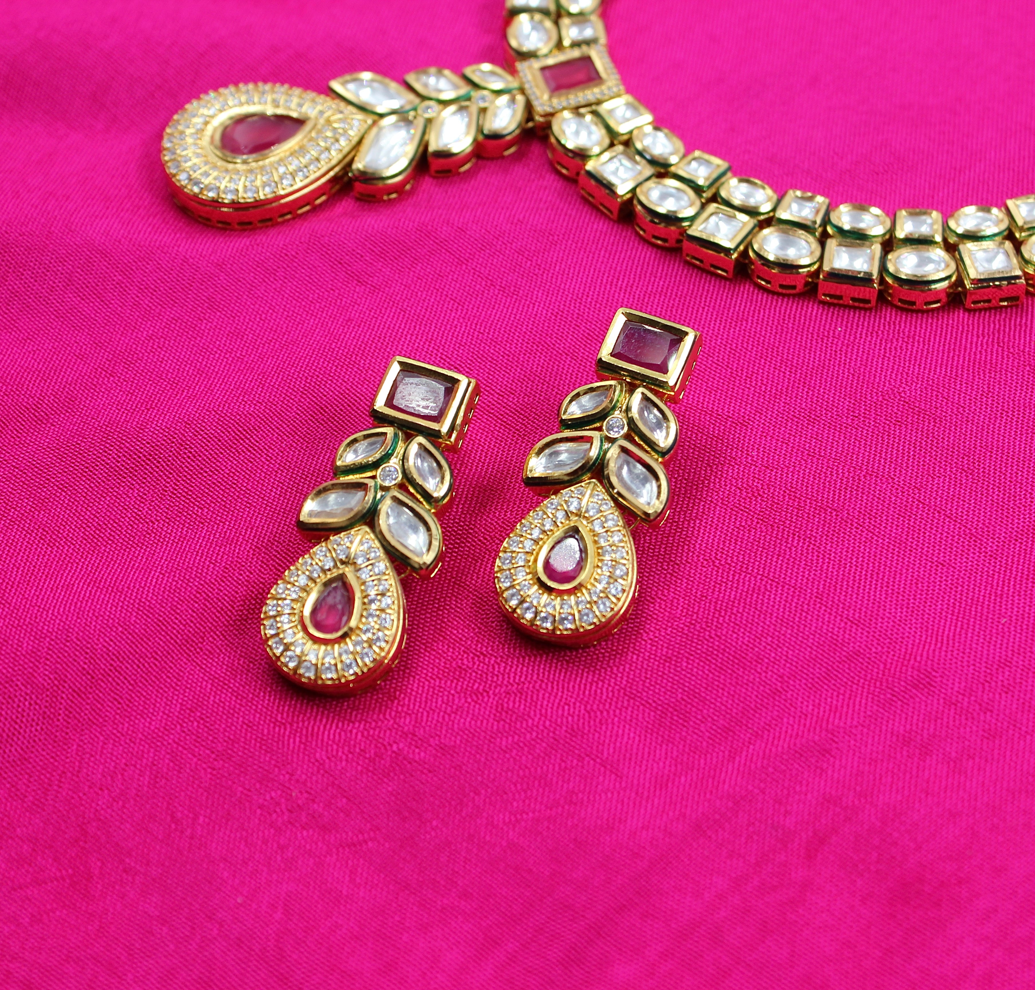 Tanirika – Crimson Drop Kundan Necklace Set
