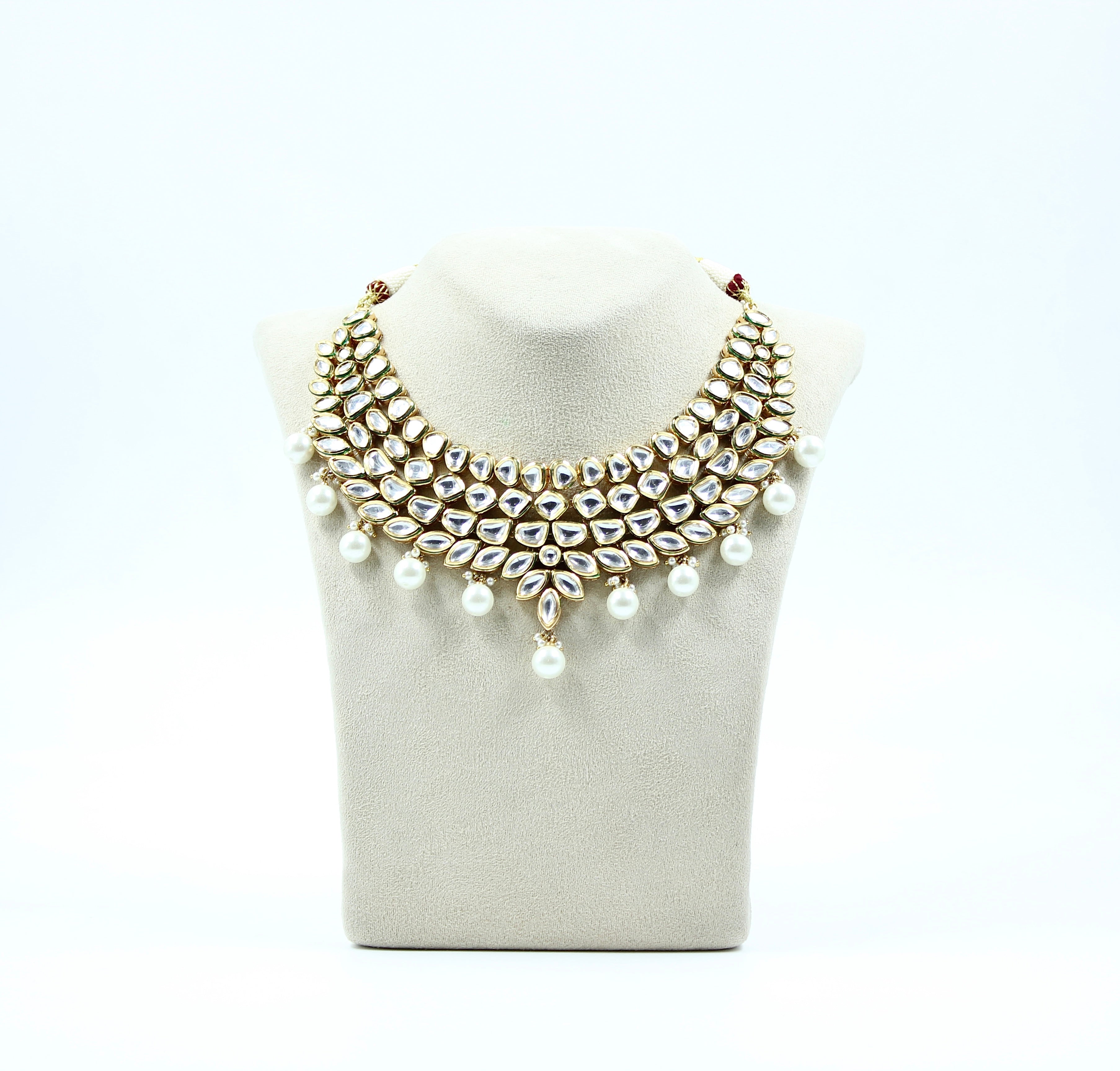 Rajmoti - Pearl Drop Regal Kundan Necklace Set