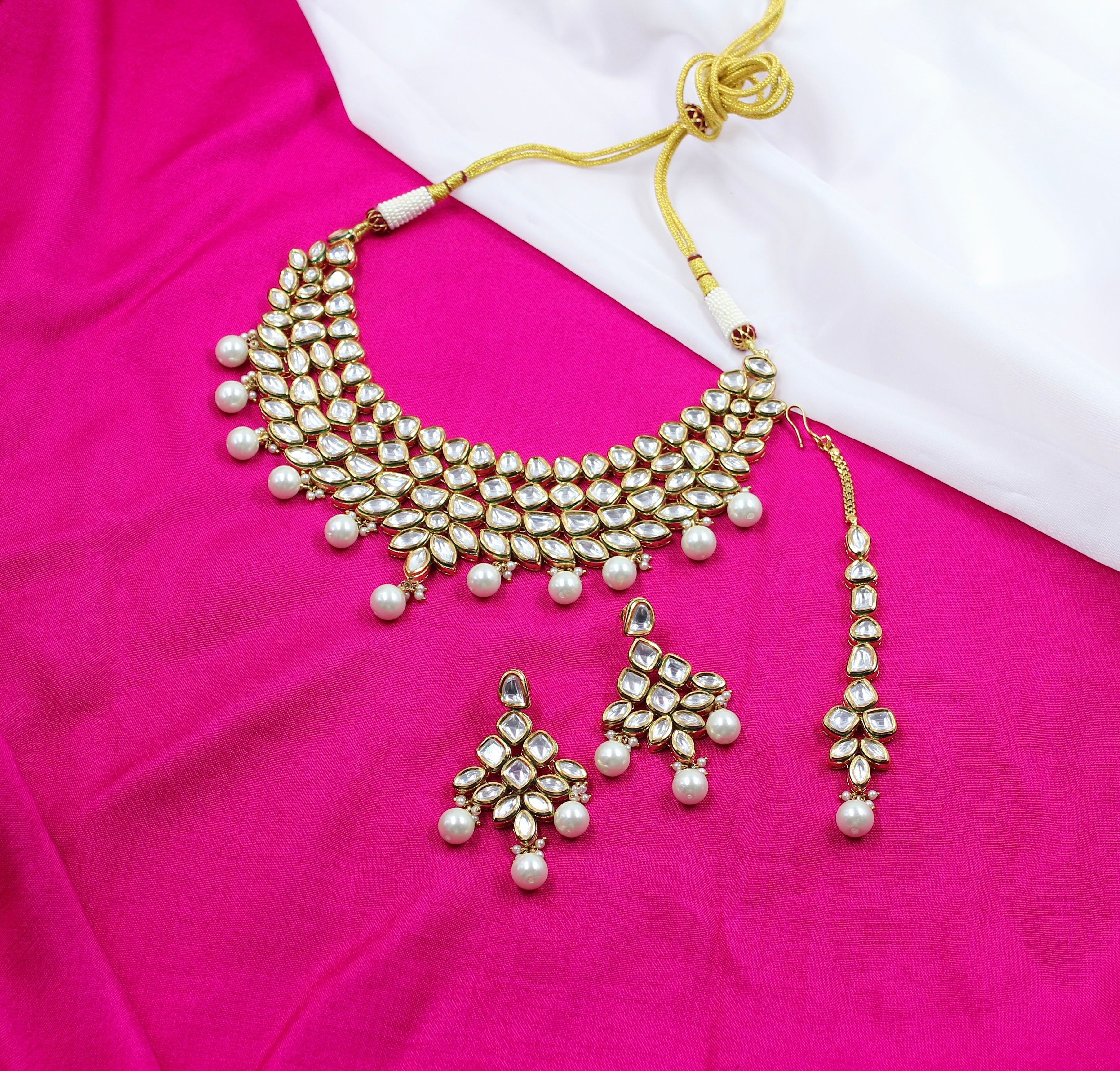Rajmoti - Pearl Drop Regal Kundan Necklace Set