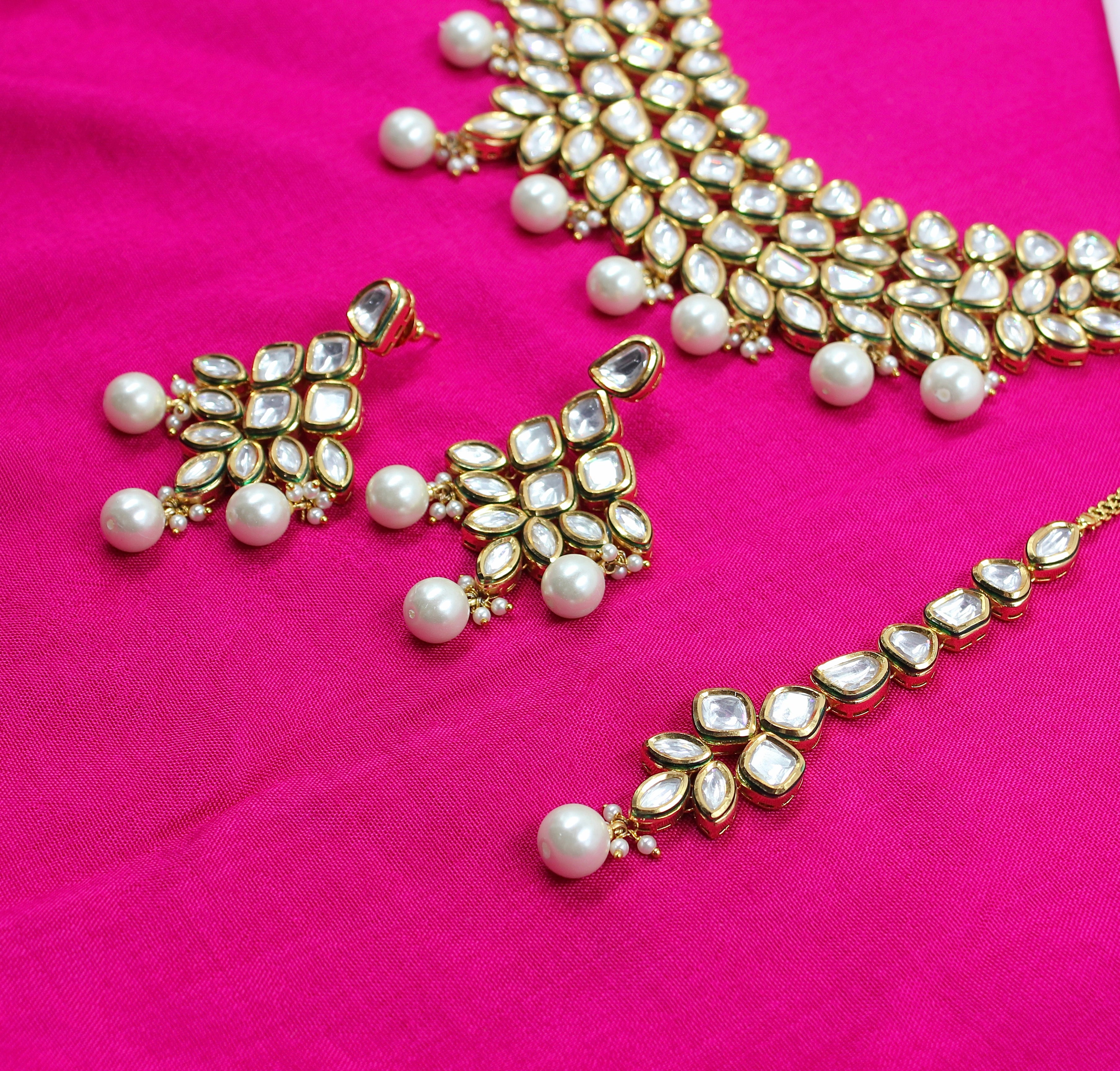 Rajmoti - Pearl Drop Regal Kundan Necklace Set