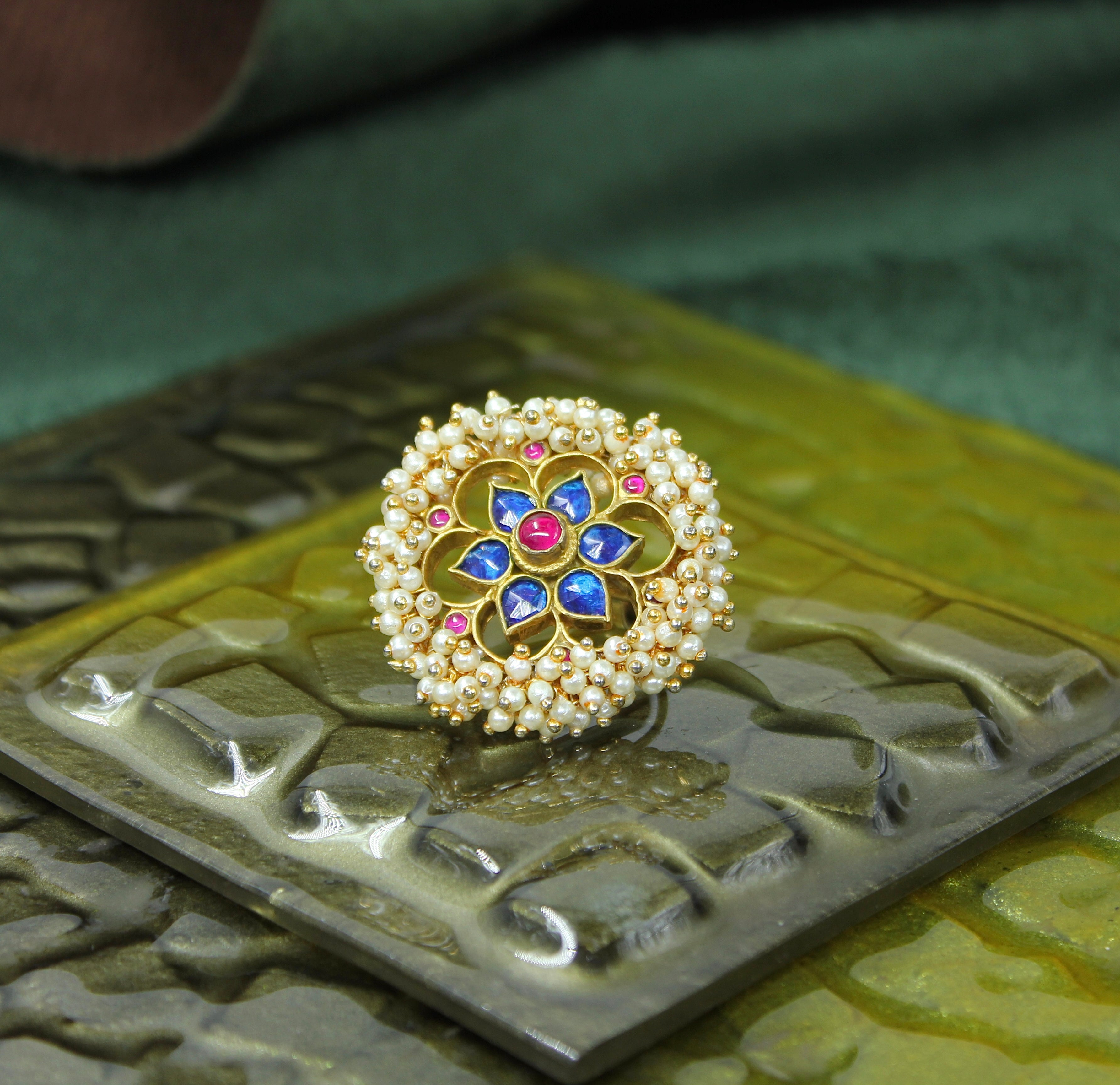 Indulekha – Pearl Petal Kundan Ring