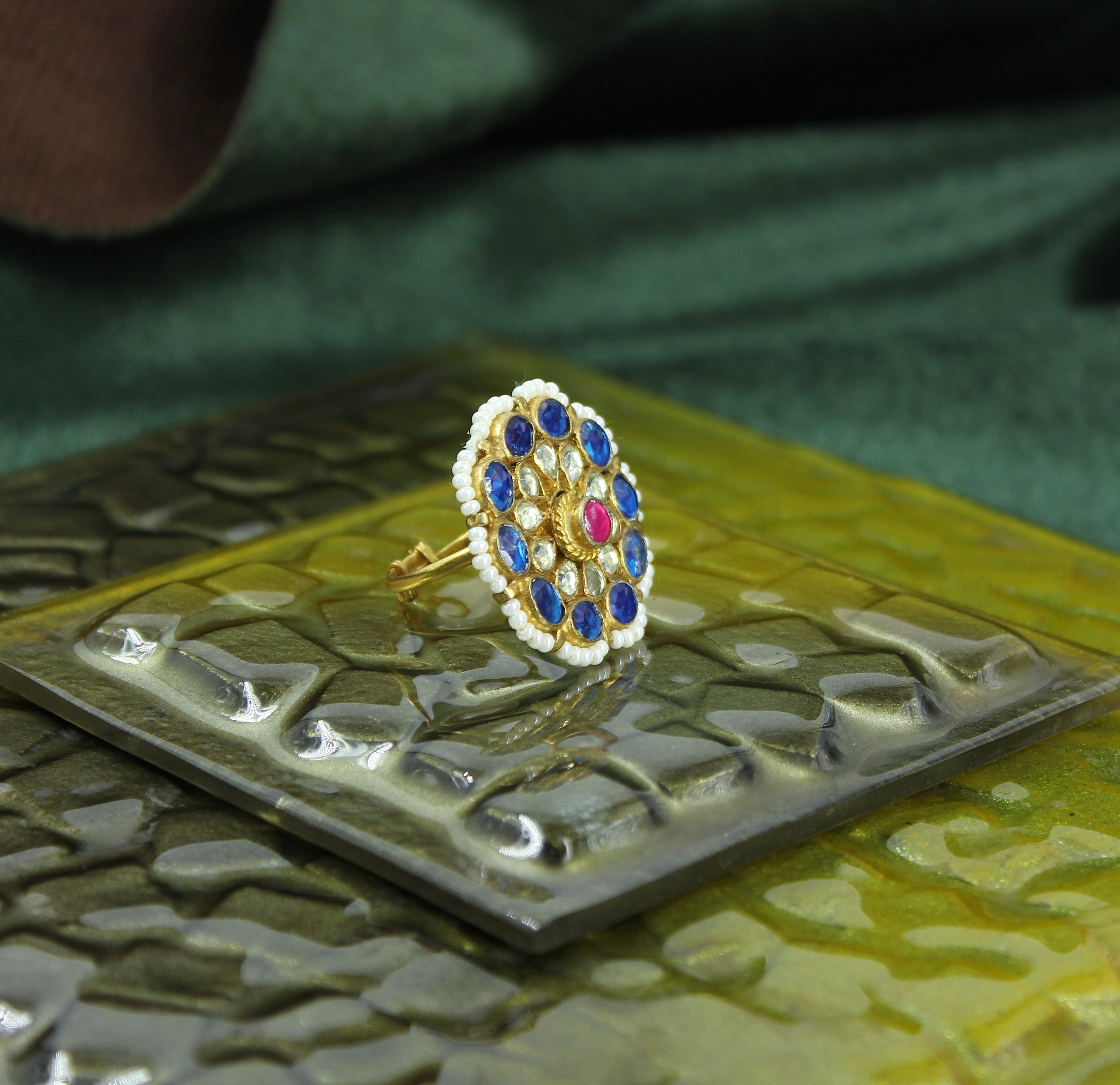 Yamika – Sapphire Blossom Kundan Ring