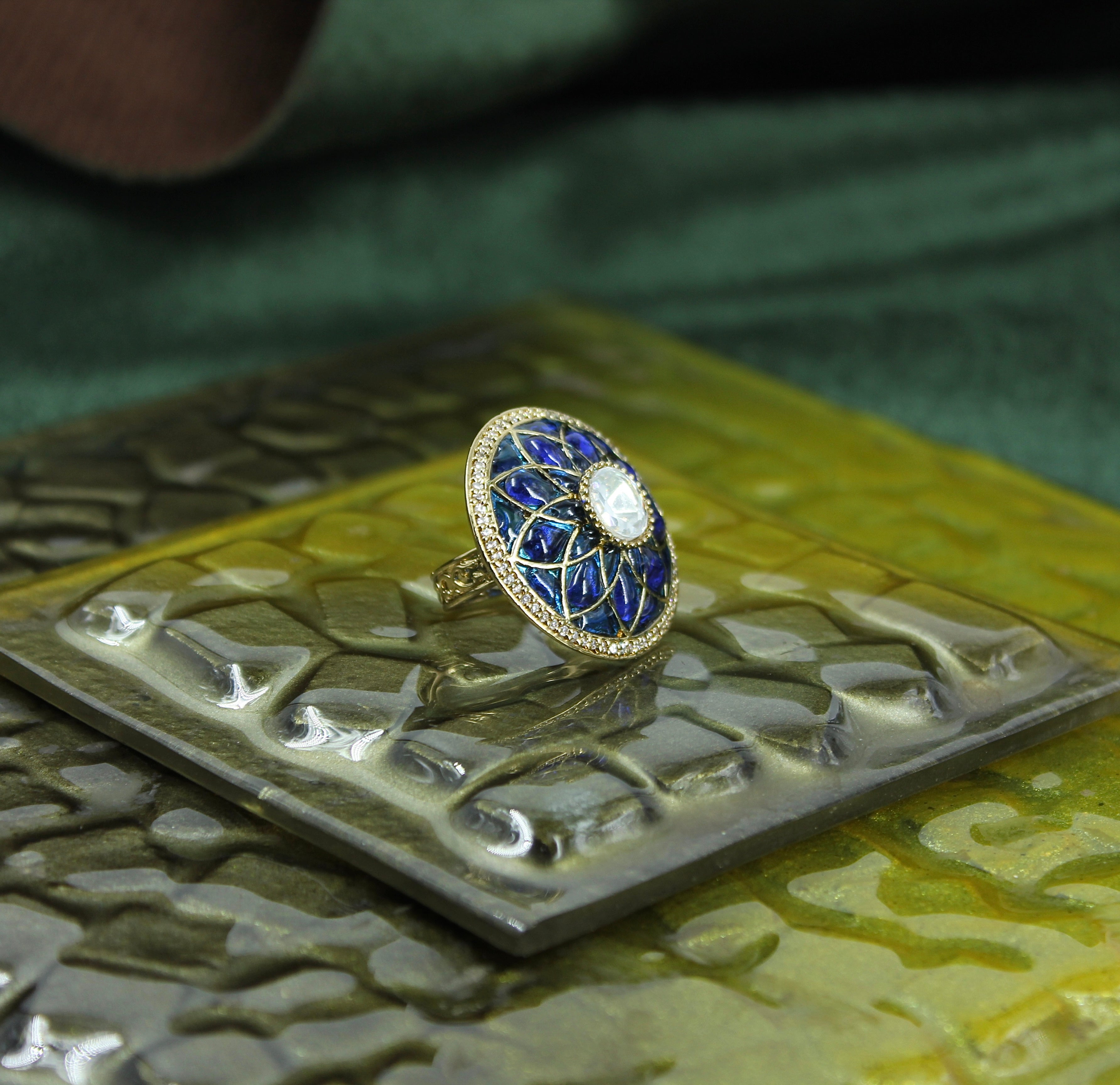 Mrinalini – Blue Enamel Kundan Ring
