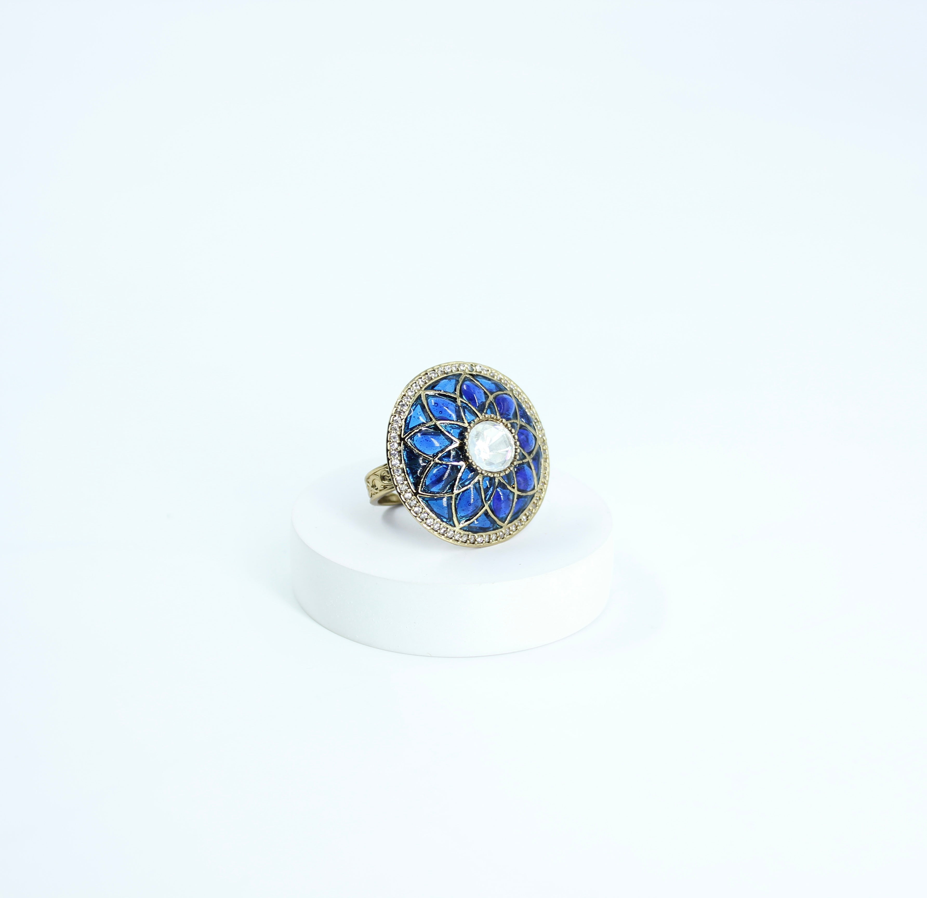 Mrinalini – Blue Enamel Kundan Ring