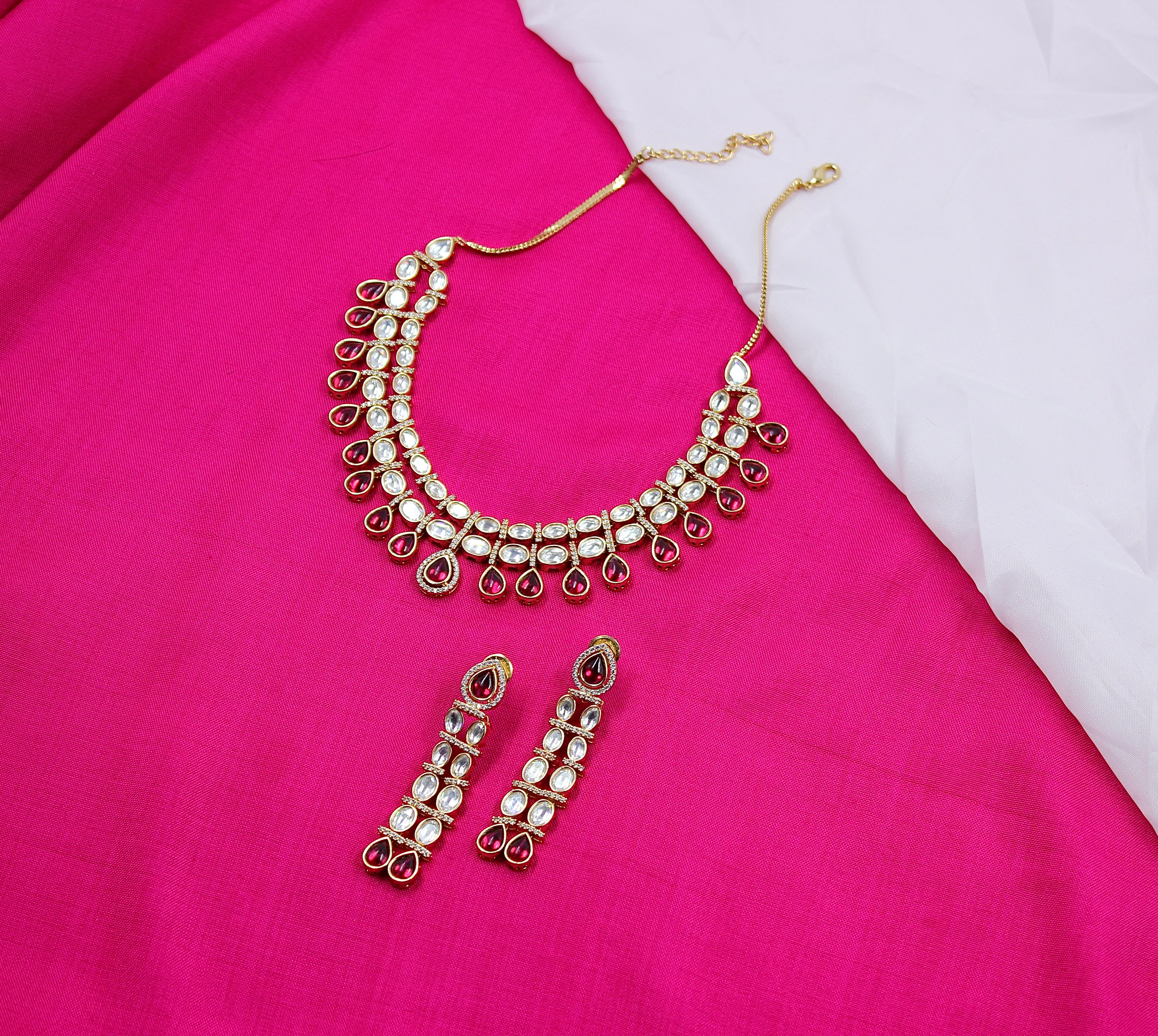 Ritika – Ruby Drop Polki Necklace Set