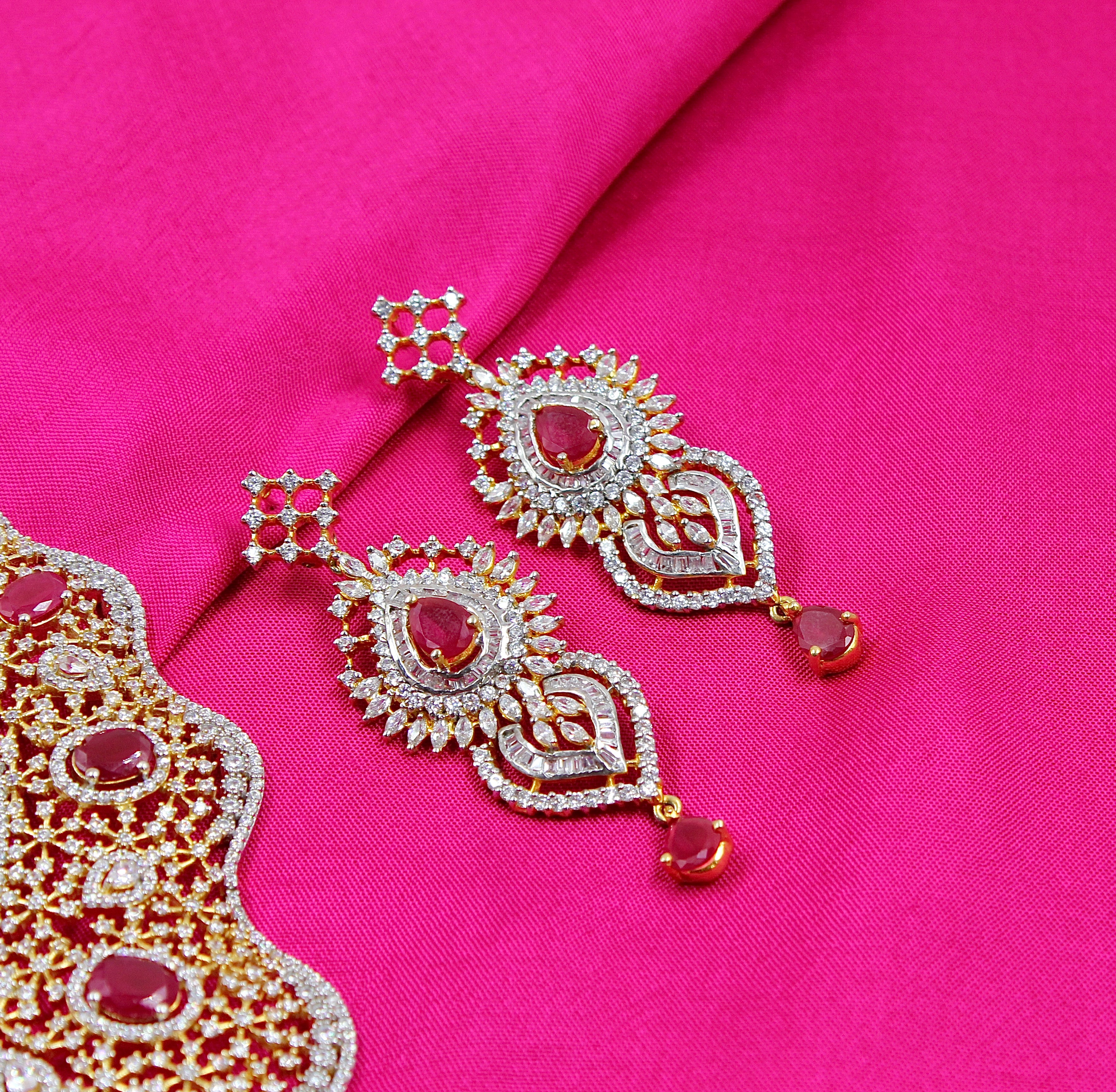 Niyara – Ruby Sparkle American Diamond Necklace Set