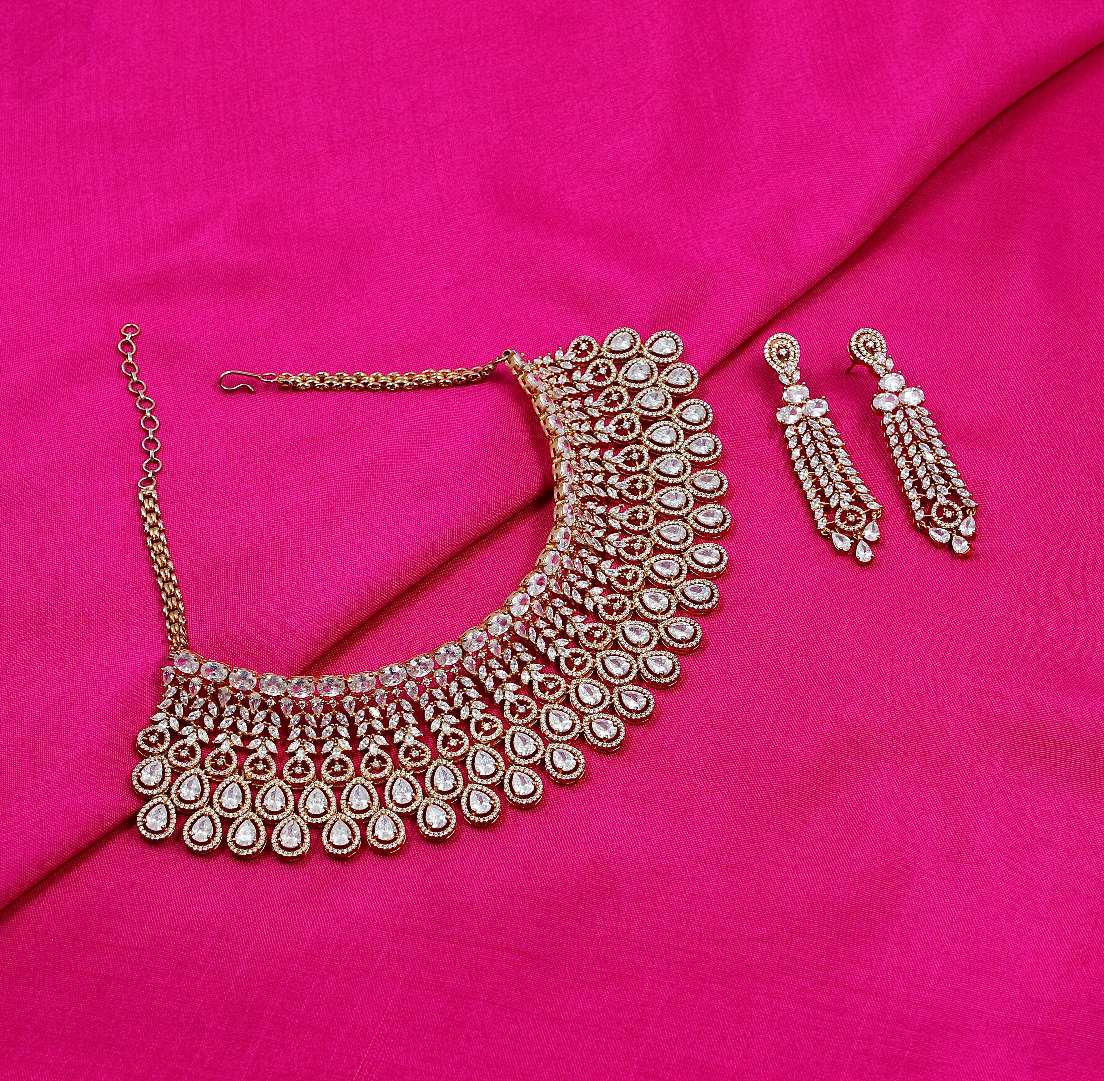 Maithili – Regal Cascade American Diamond Necklace Set
