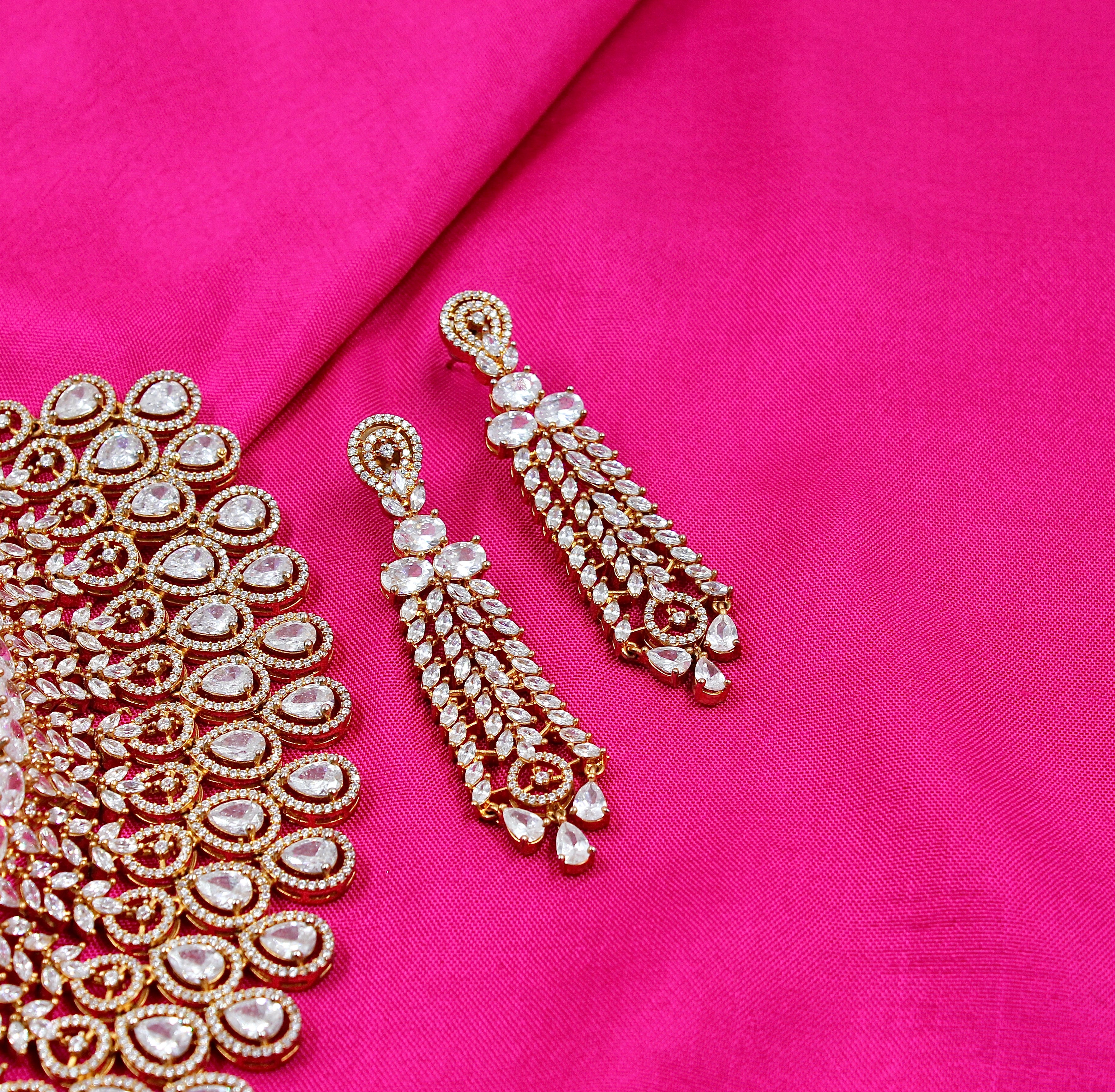 Maithili – Regal Cascade American Diamond Necklace Set