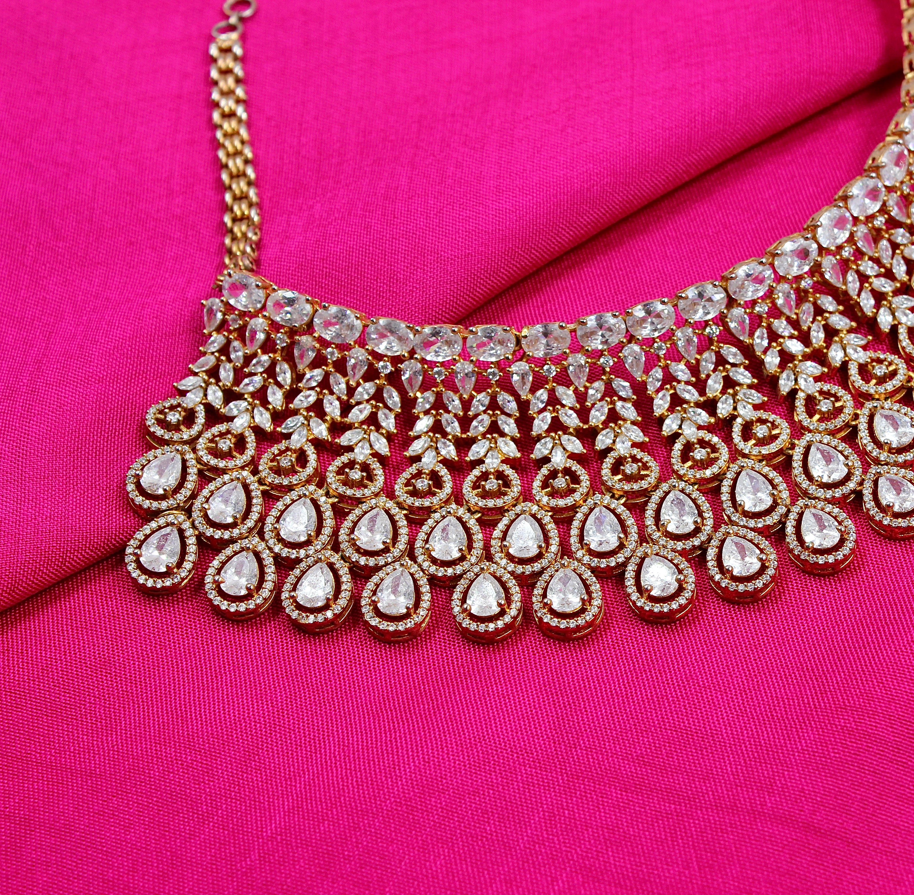 Maithili – Regal Cascade American Diamond Necklace Set