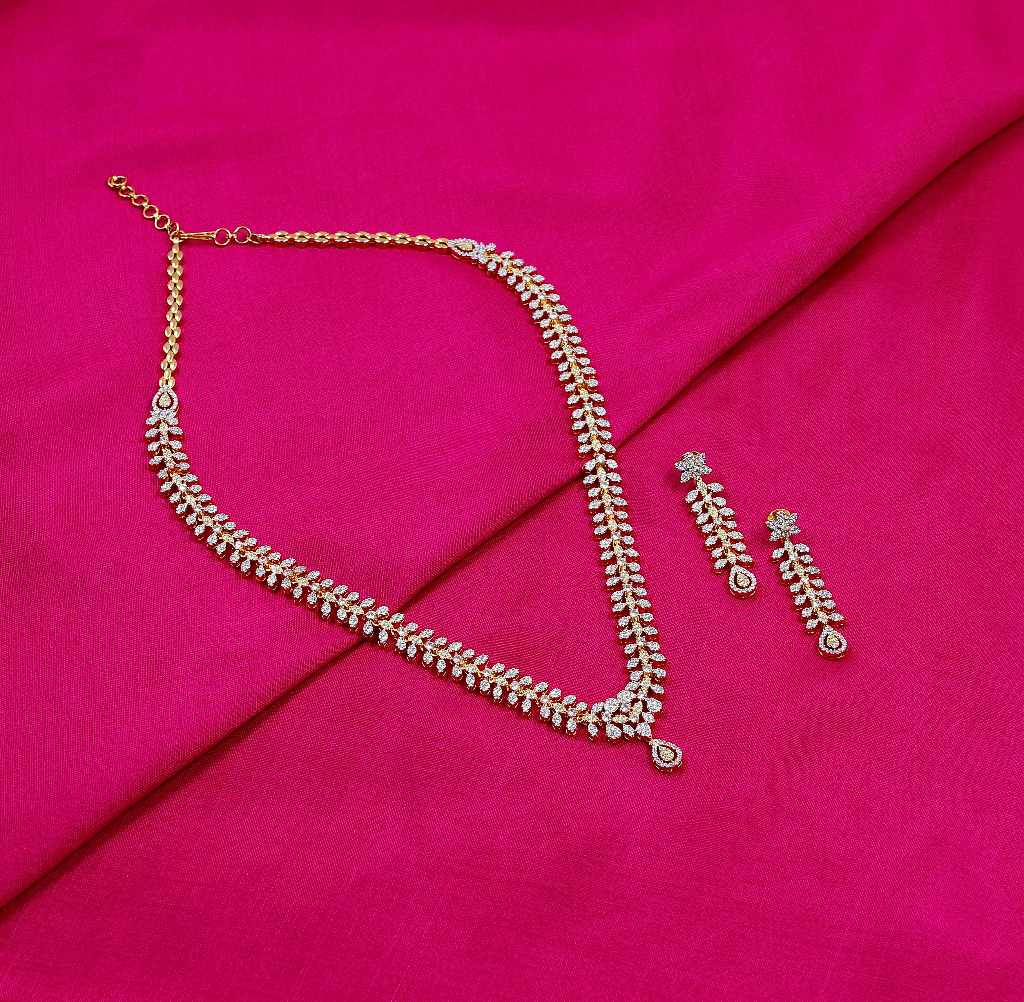 Tanvika – Delicate Leafline American Diamond Necklace Set