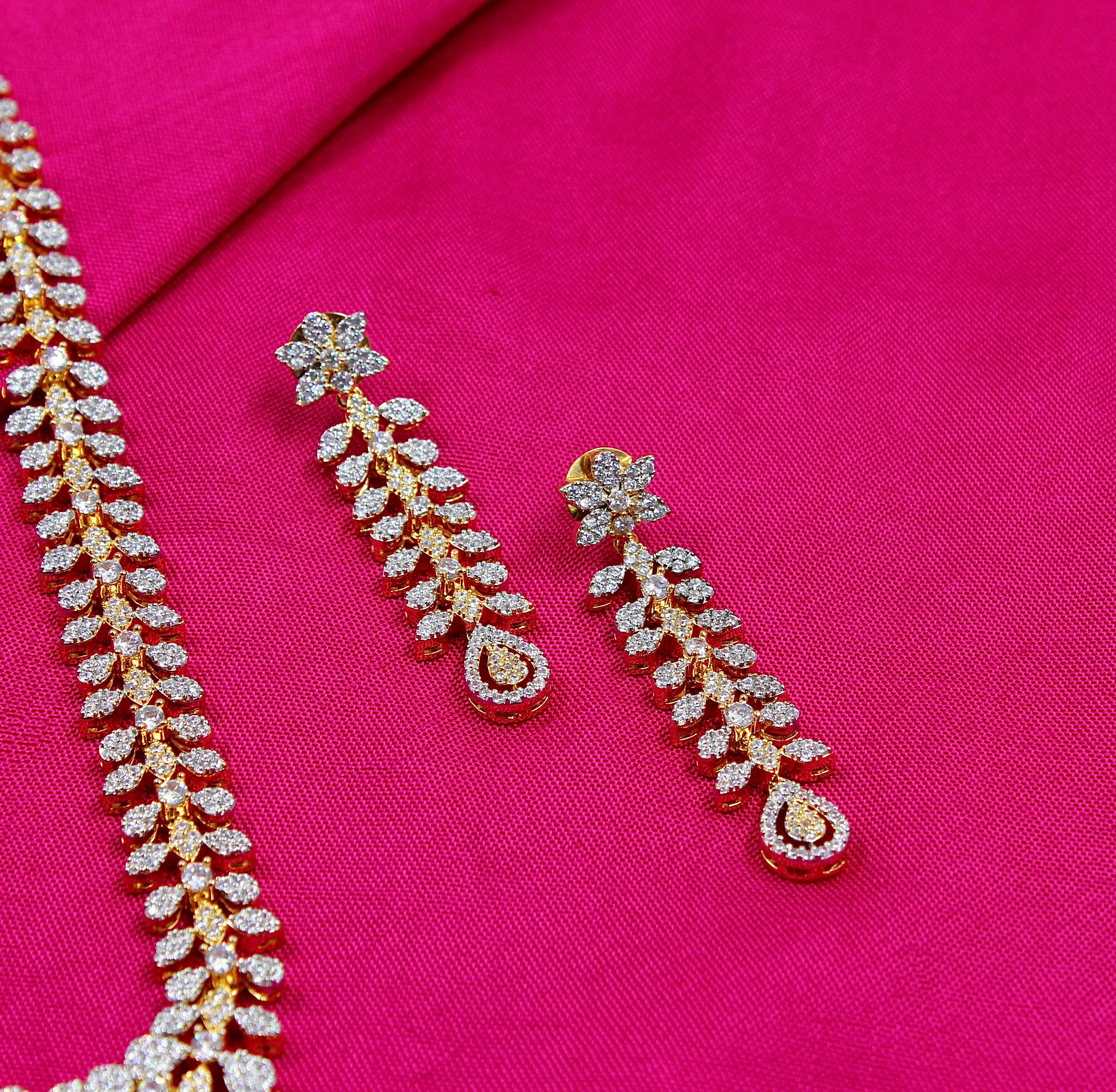 Tanvika – Delicate Leafline American Diamond Necklace Set