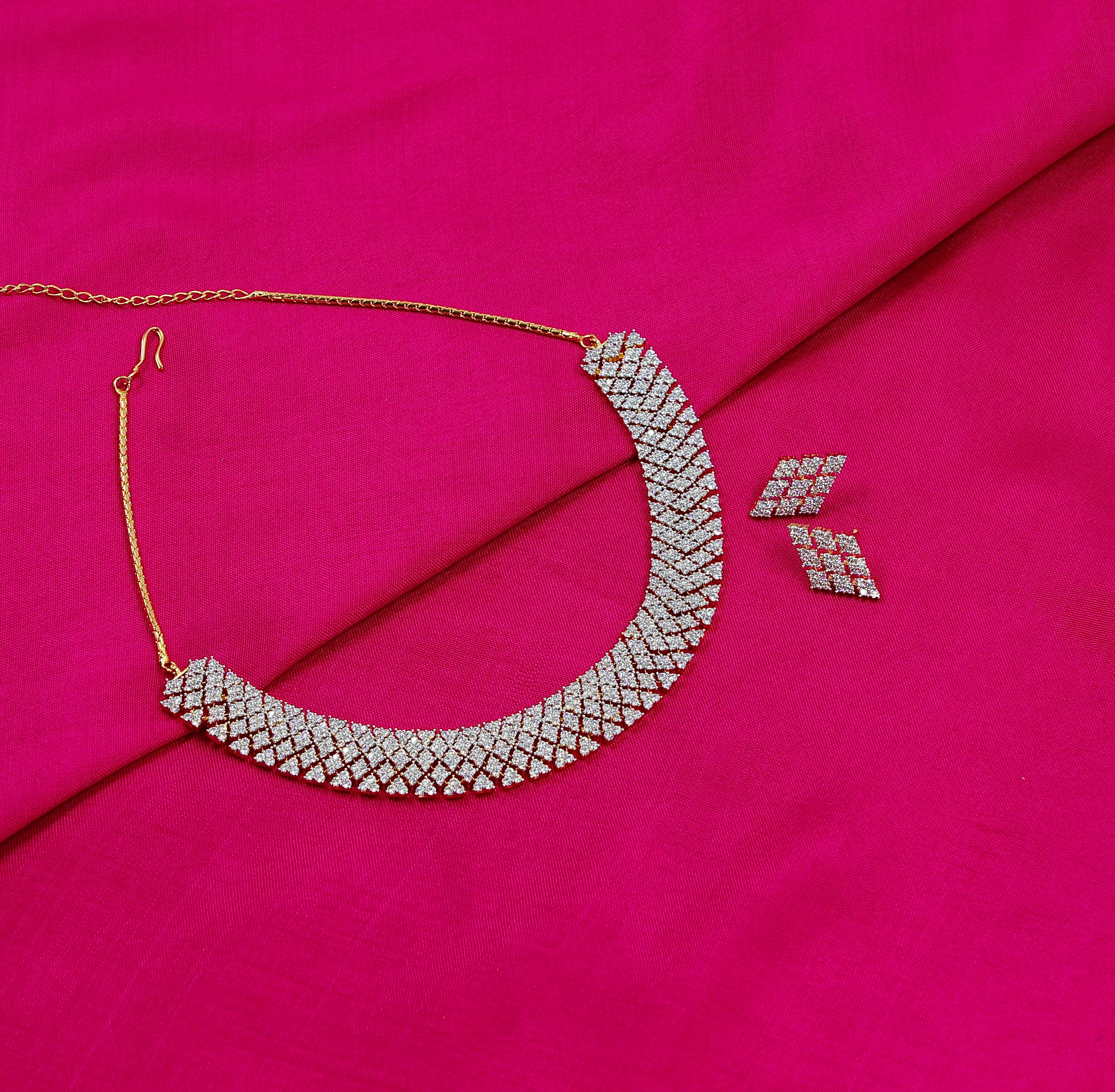 Prisha – Lattice Gleam American Diamond Necklace Set