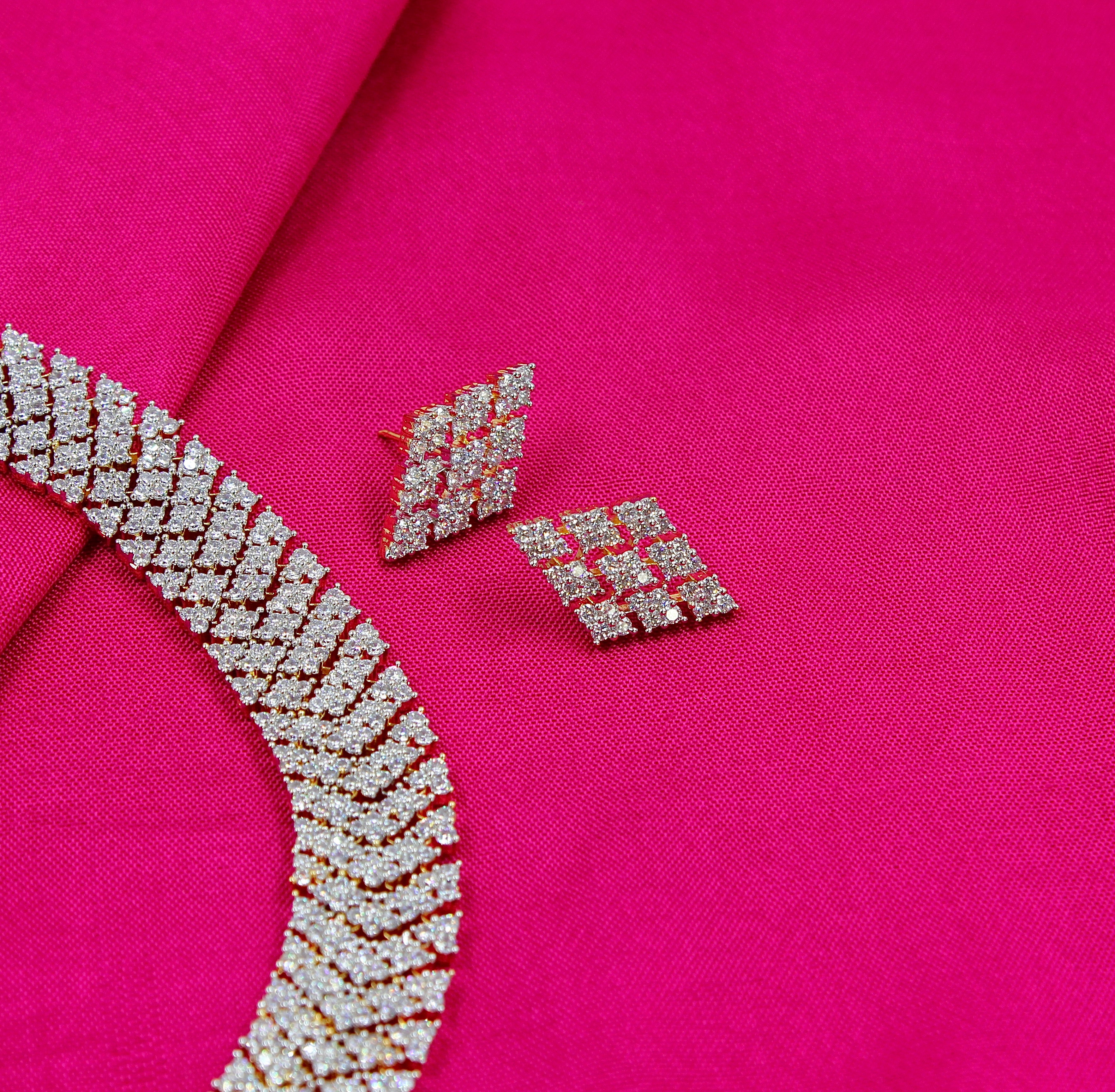 Prisha – Lattice Gleam American Diamond Necklace Set