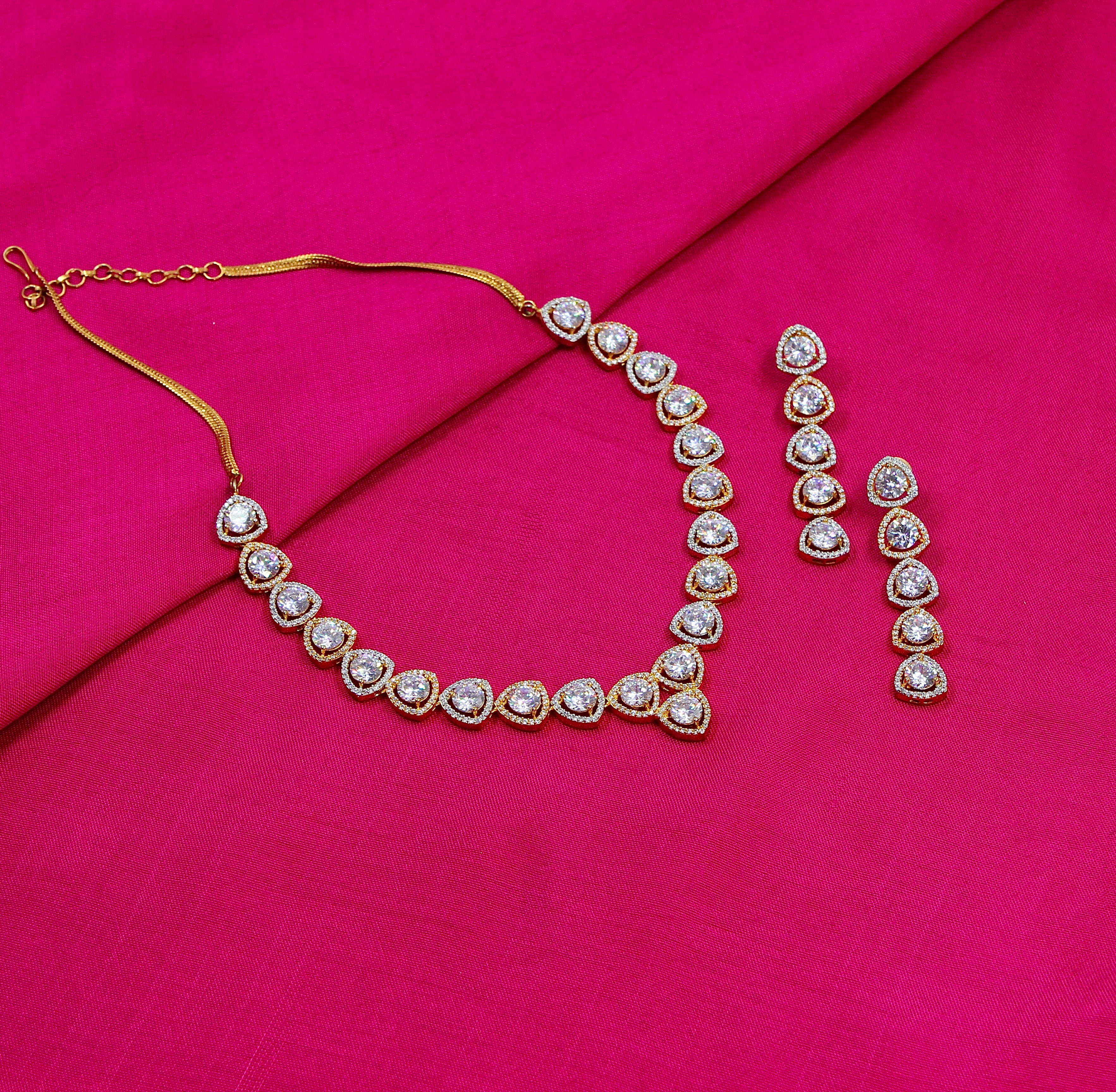 Saanvika – Teardrop Elegance American Diamond Necklace Set
