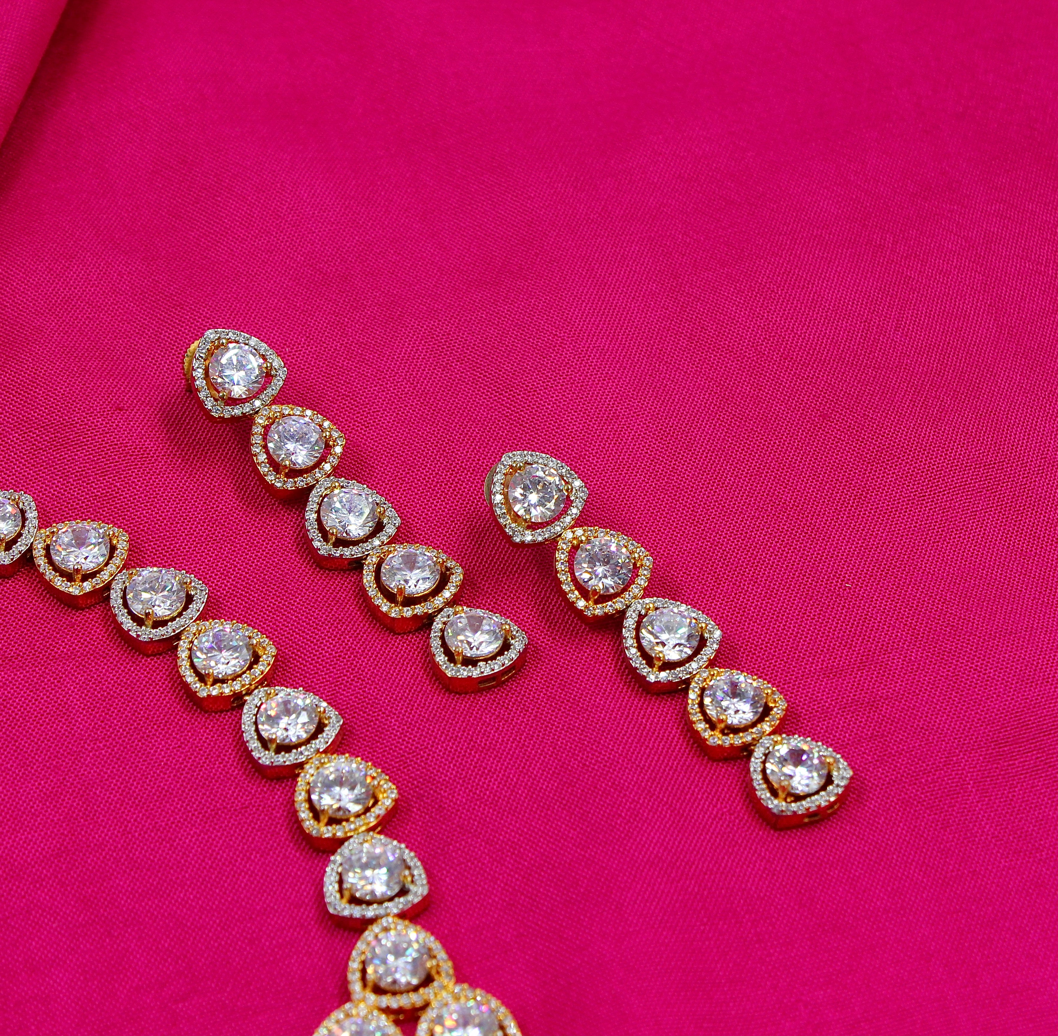 Saanvika – Teardrop Elegance American Diamond Necklace Set