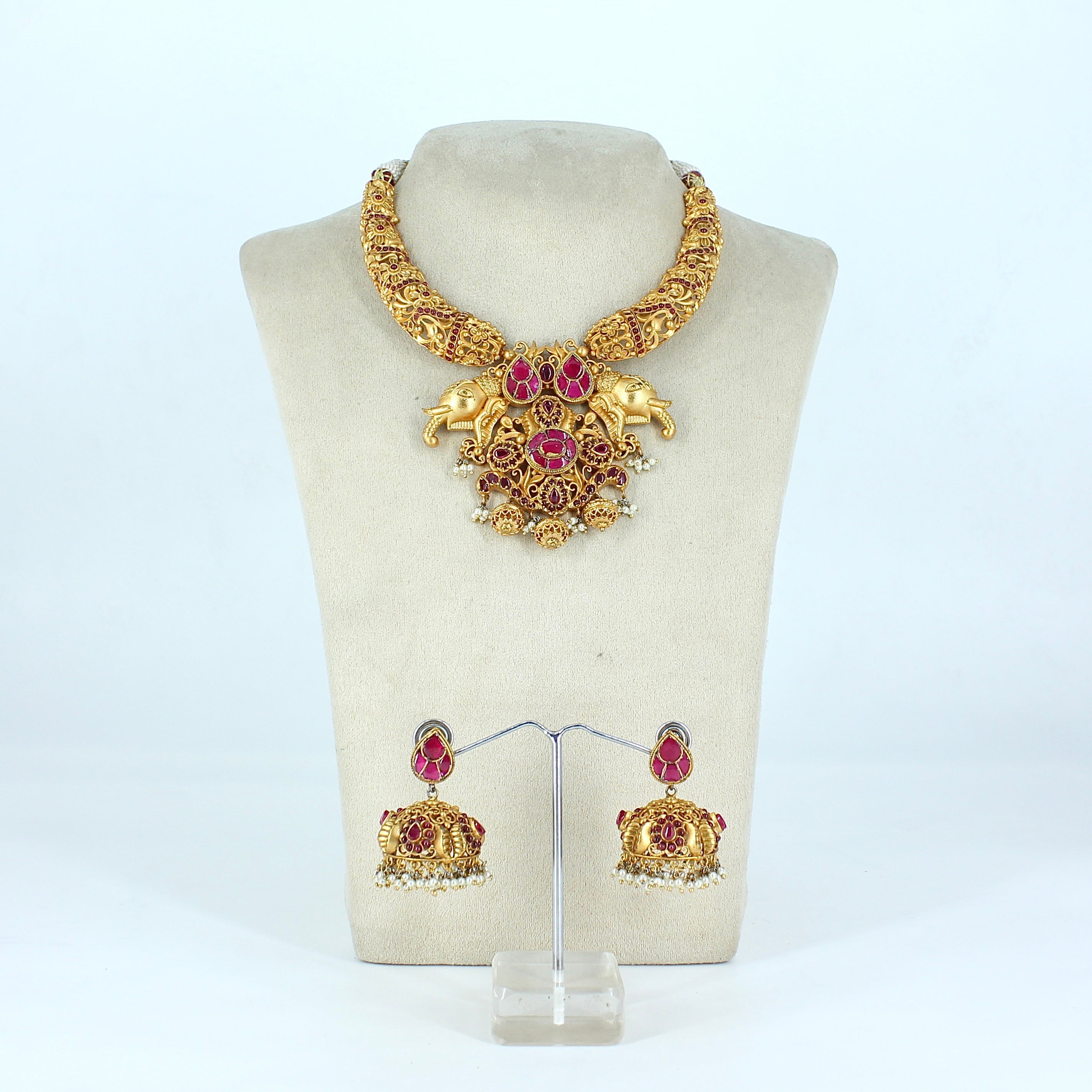 Mahika – Regal Elephant Temple Necklace Set