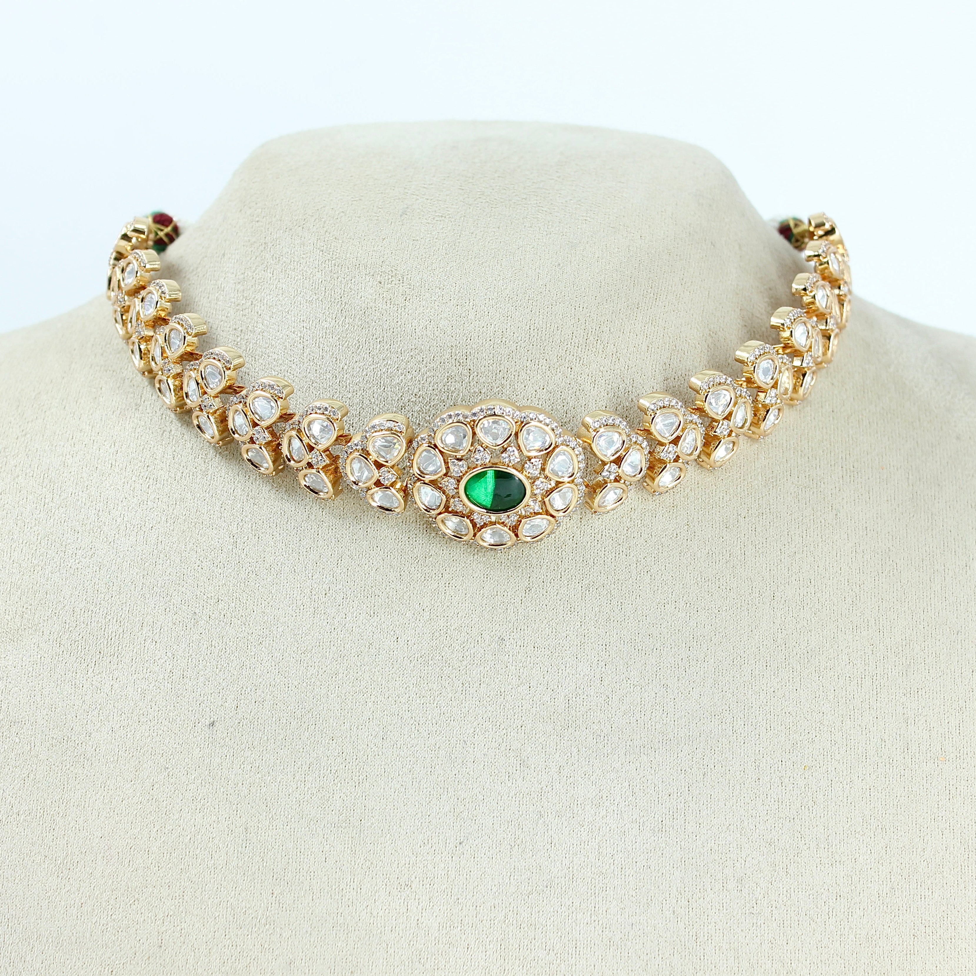 Vireya – Emerald Highlight Polki Choker Set